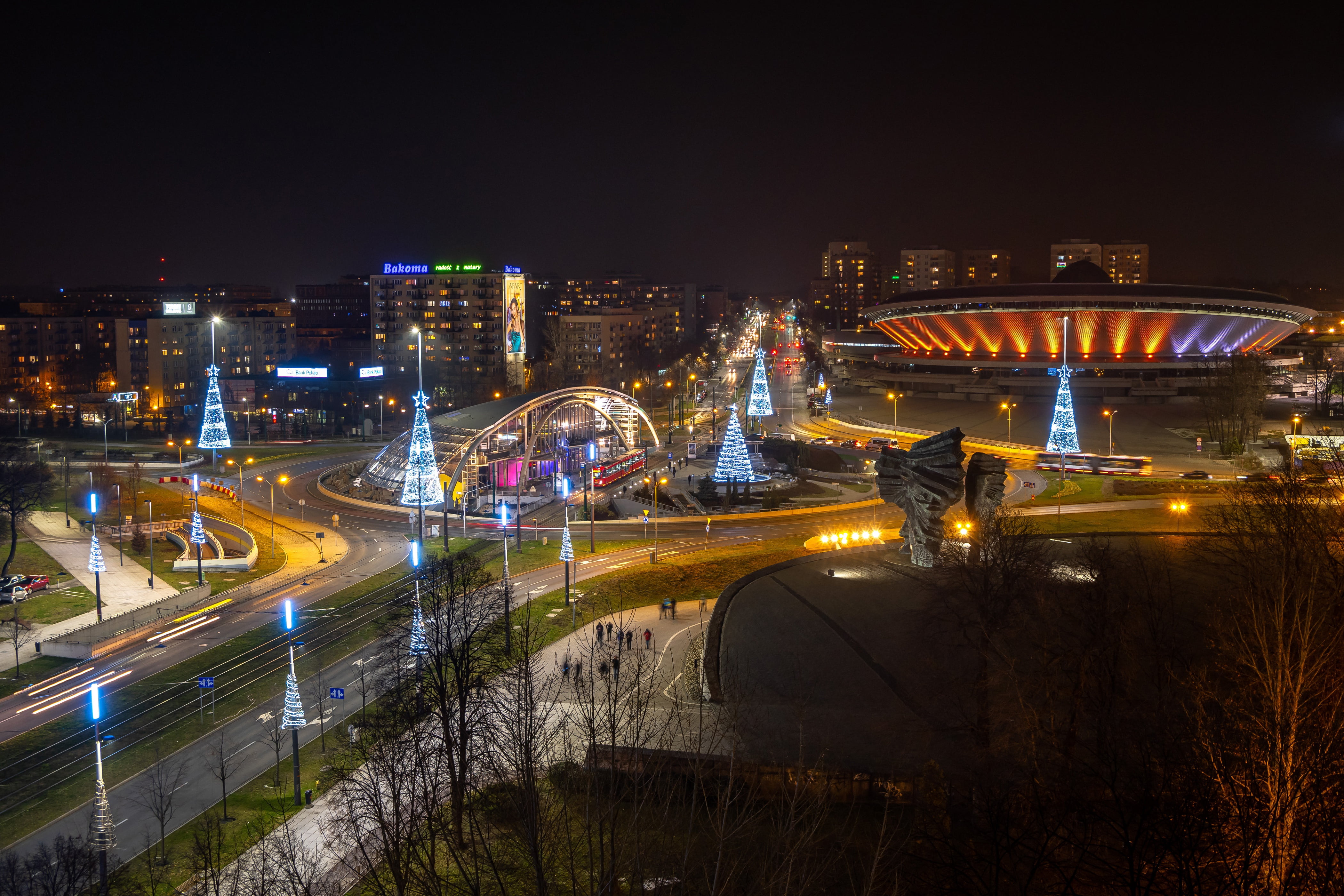 Poland, 4K, lights, Katowice, the evening, Christmas decoration, HD Wallpaper