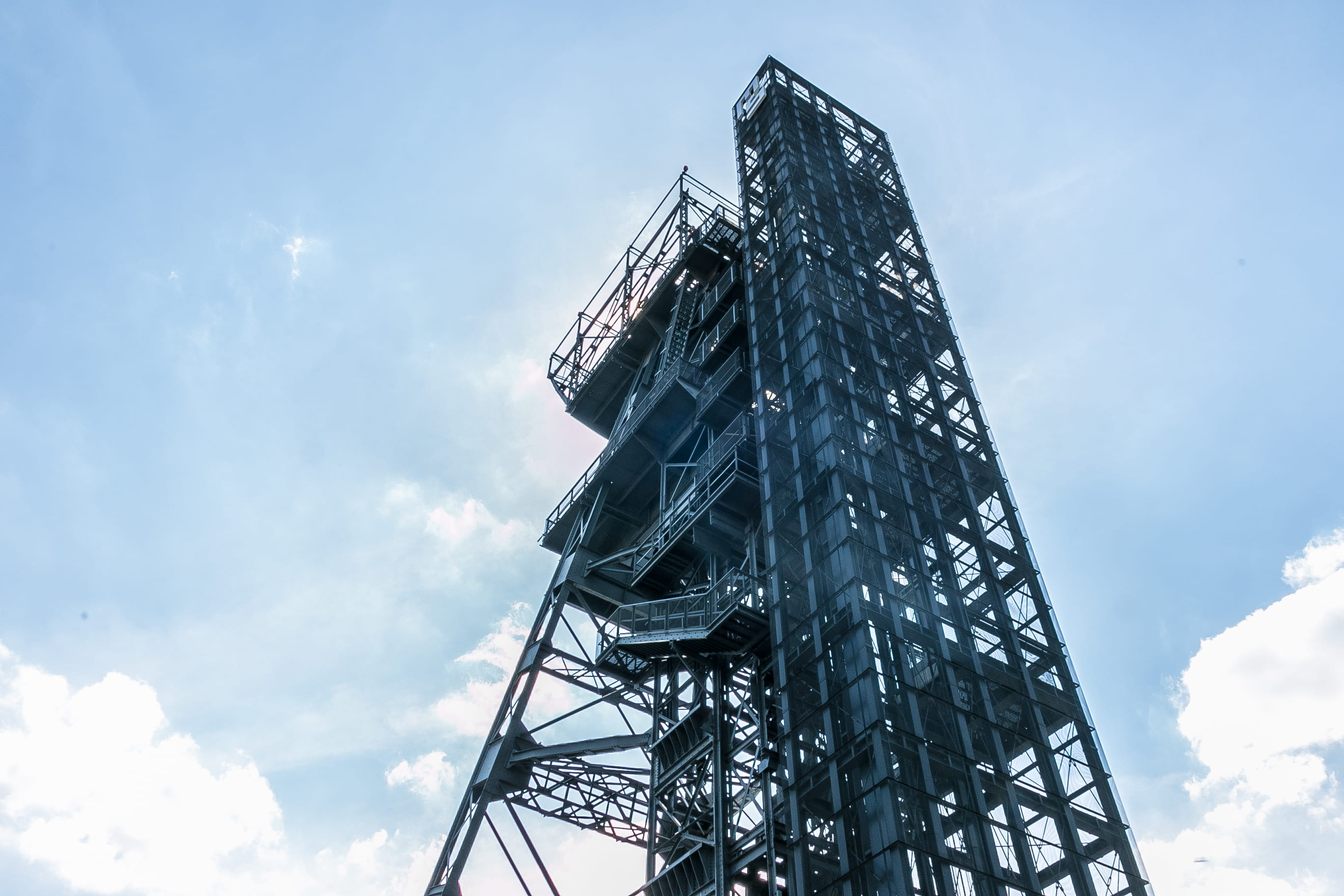 architecture, built structure, staircase, muzeum śląskie, poland, safety, outdoors, low angle view, katowice, no people, day, metal, global communications, HD Wallpaper