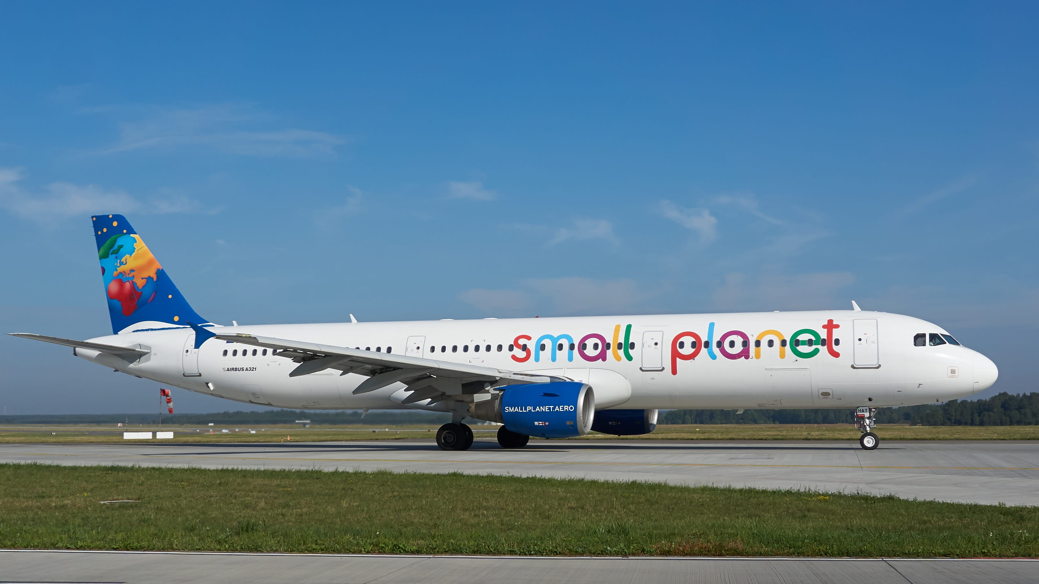 commercial airplane, aerospace industry, blue, on request, airport runway, airplane, small planet, transportation, side view, epkt, airport, the plane, HD Wallpaper