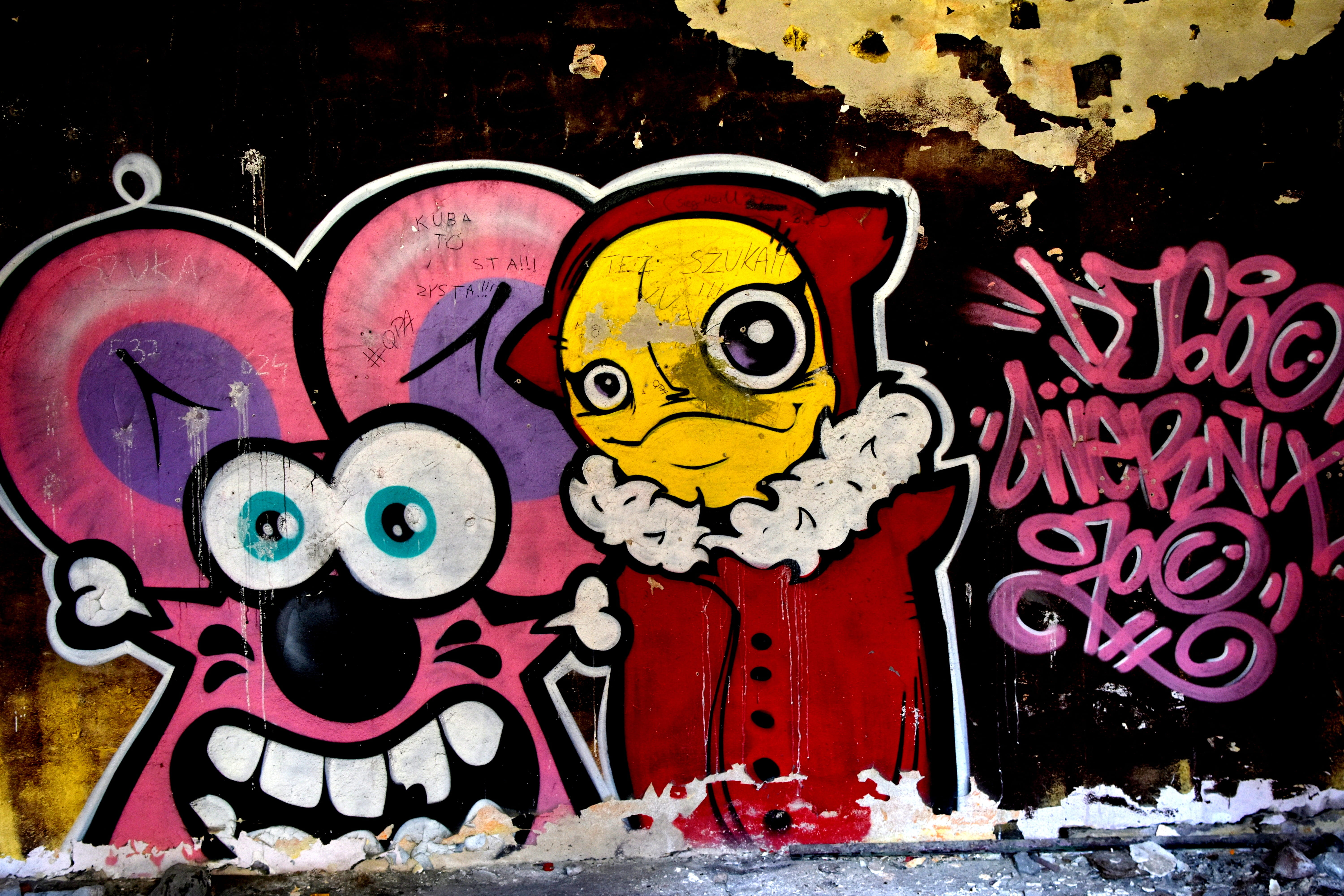 architecture, 5K, western script, day, modern art, multi colored, text, creativity, representation, graffiti, mouse, human representation, mural, katowice, HD Wallpaper