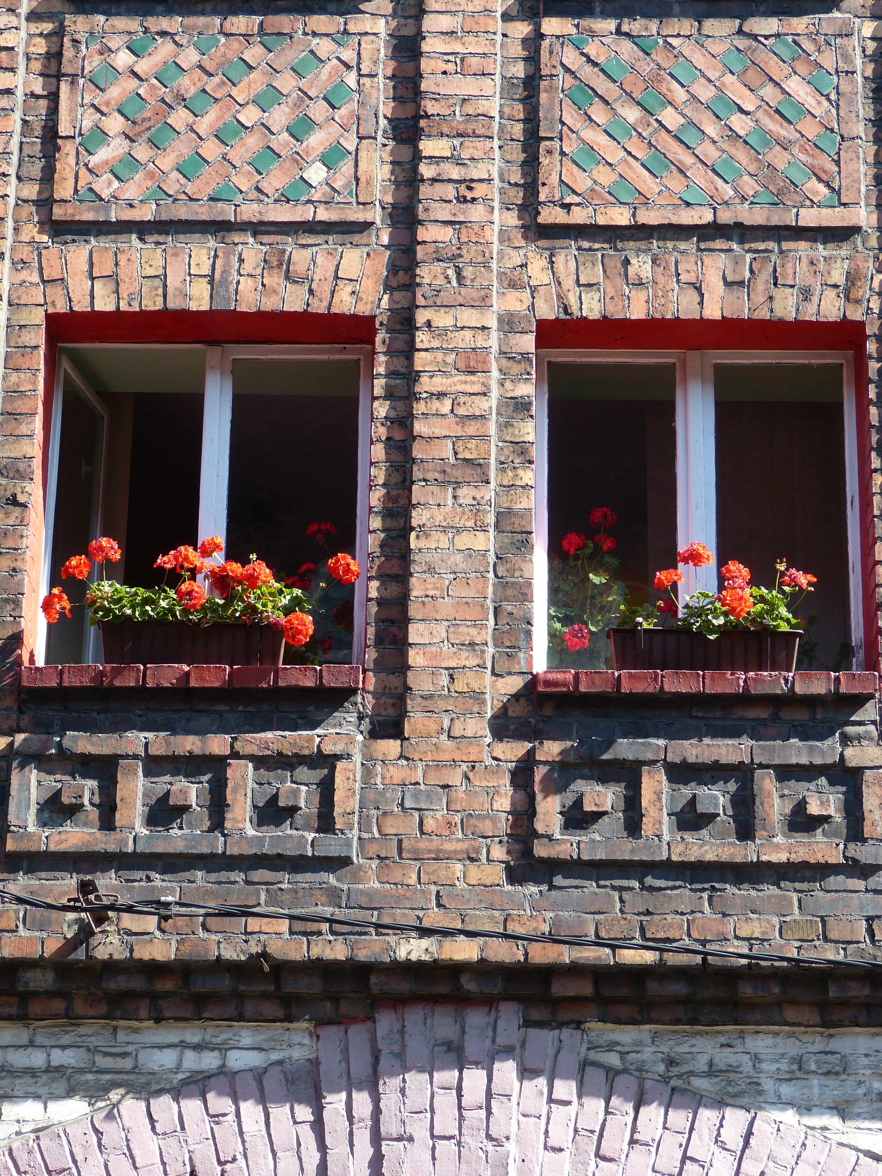 flower box, outdoors, nature, flowering plant, day, flower, brick, wall, settlement, architecture, built structure, mining settlement, house, residential district, Phone HD Wallpaper