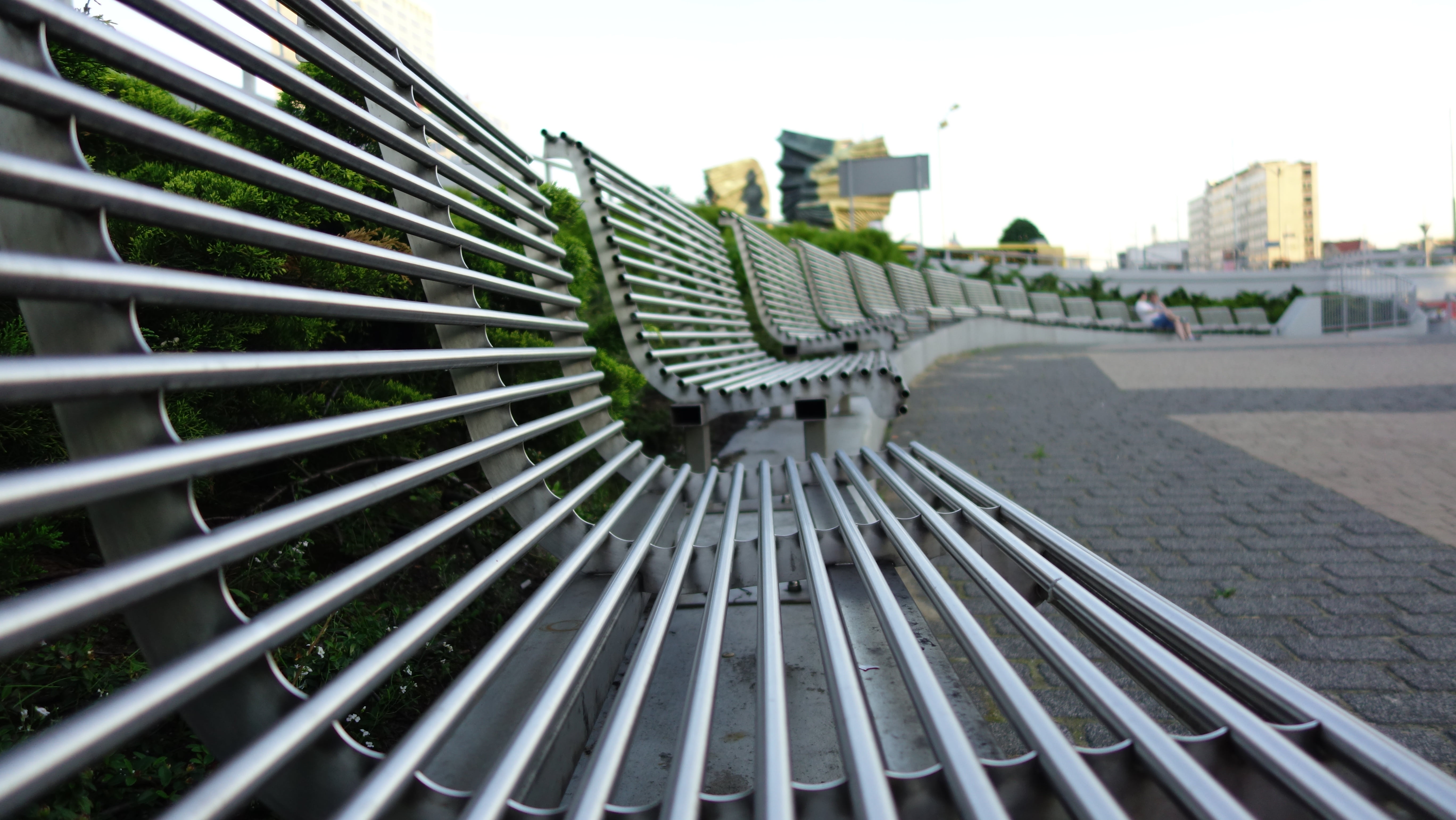focus on foreground, no people, steel, katowice, public space, office building exterior, metal, sky, nature, pattern, city life, city, cityscape, building, HD Wallpaper