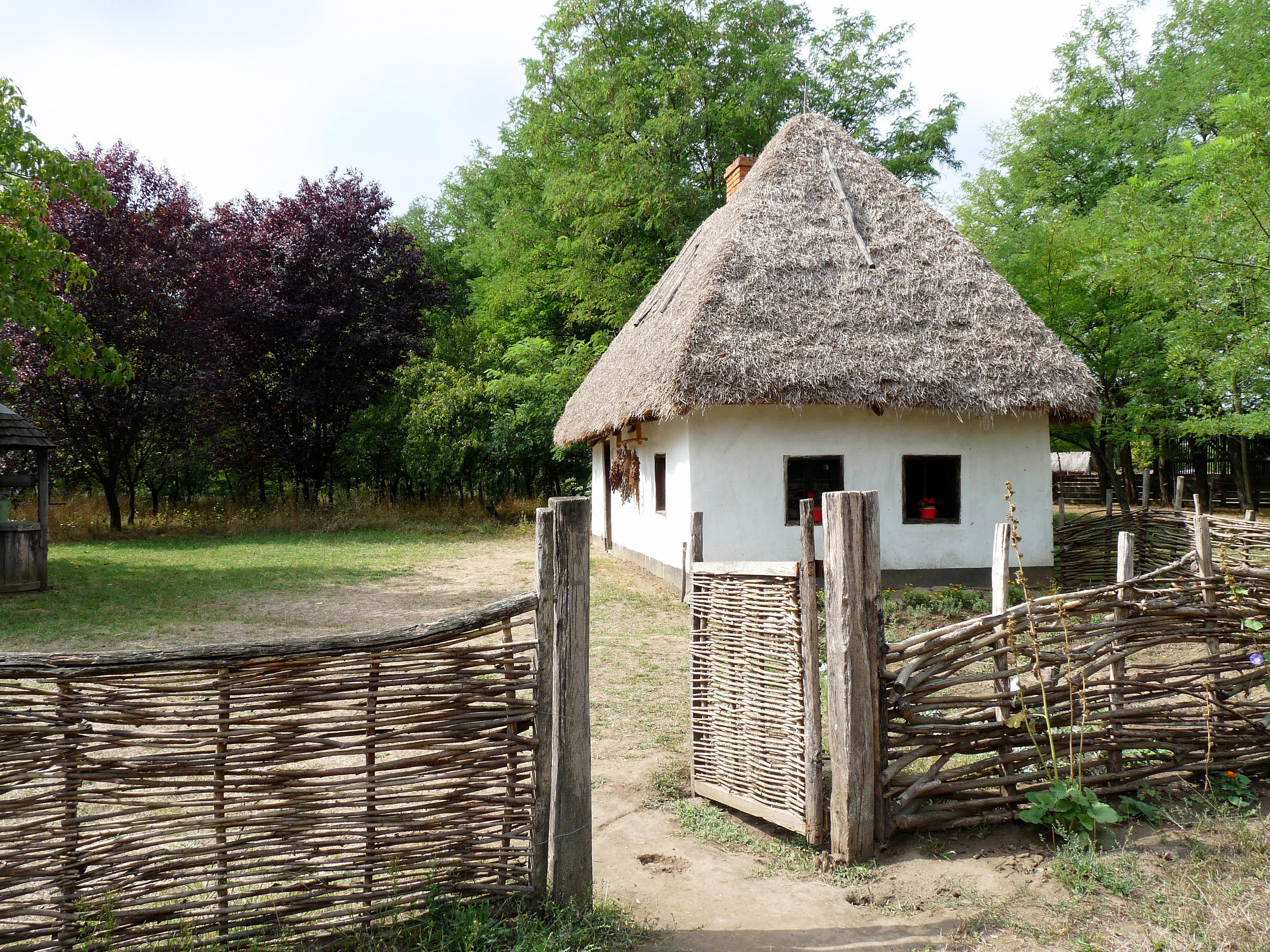 no people, house, land, field, built structure, folk architect, building exterior, hut, thatched roof, 4K, farm, tree, growth, day, building, nature, plant, HD Wallpaper