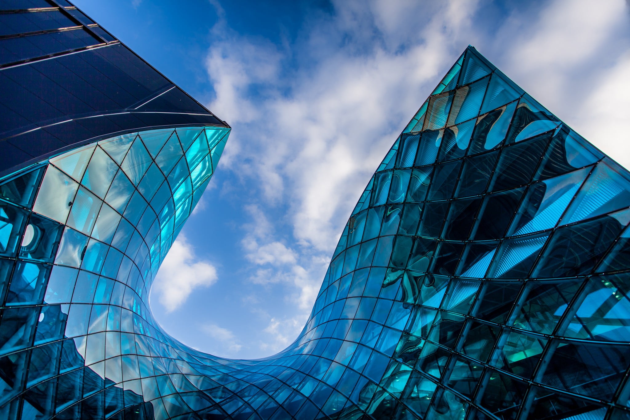 city, glass - material, structure, modern, reflection, no people, building, directly below, cloud - sky, built structure, nature, architectural, photograph, HD Wallpaper