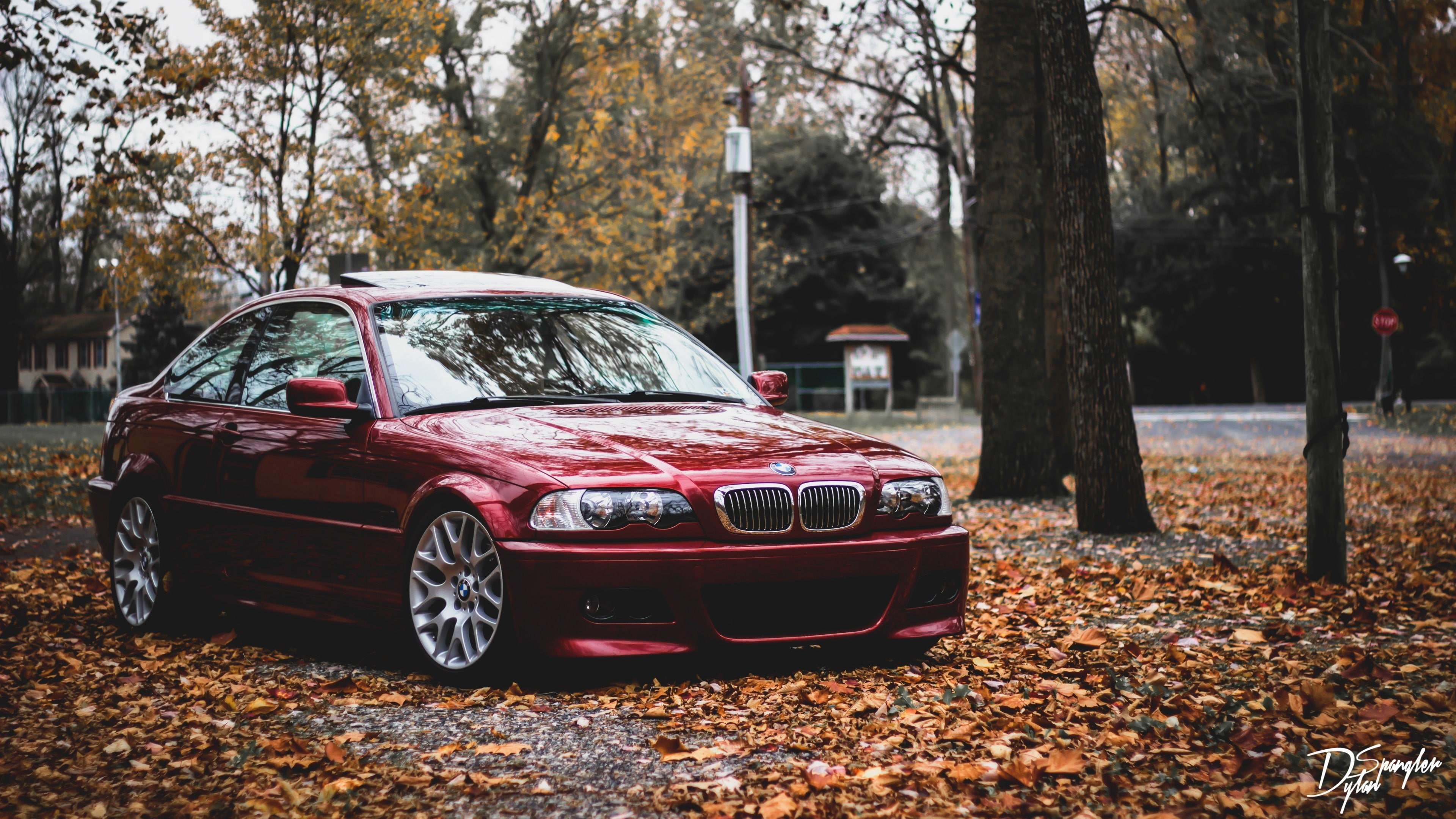 fall, trees, cars, Vehicle, claret red, 4K, bmw, HD Wallpaper