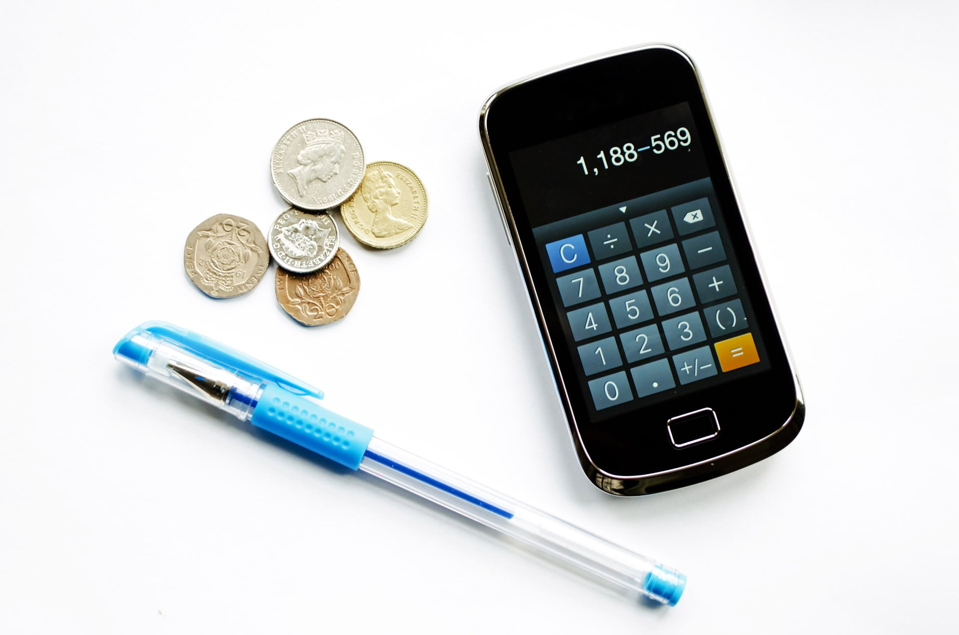 money, company, exchange, finance, phone, sign, profession, silver - metal, no people, credit card, white background, blue, beside, expenditures, coins, HD Wallpaper