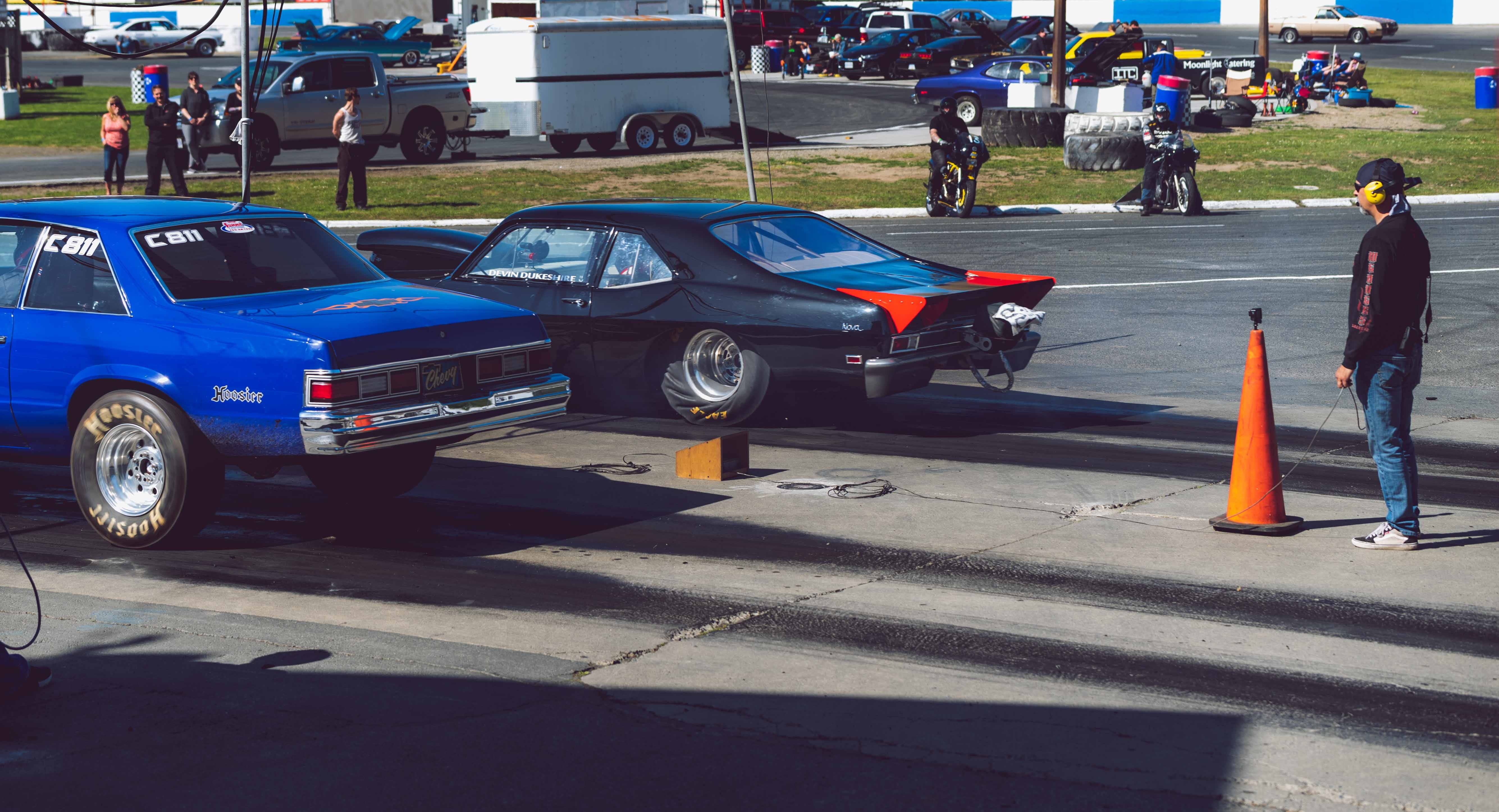 car, blue, mode of transportation, group of people, road, fast, shadow, track, motor vehicle, qualification, racing, racer, sprint, chevy, driving, 5K, HD Wallpaper