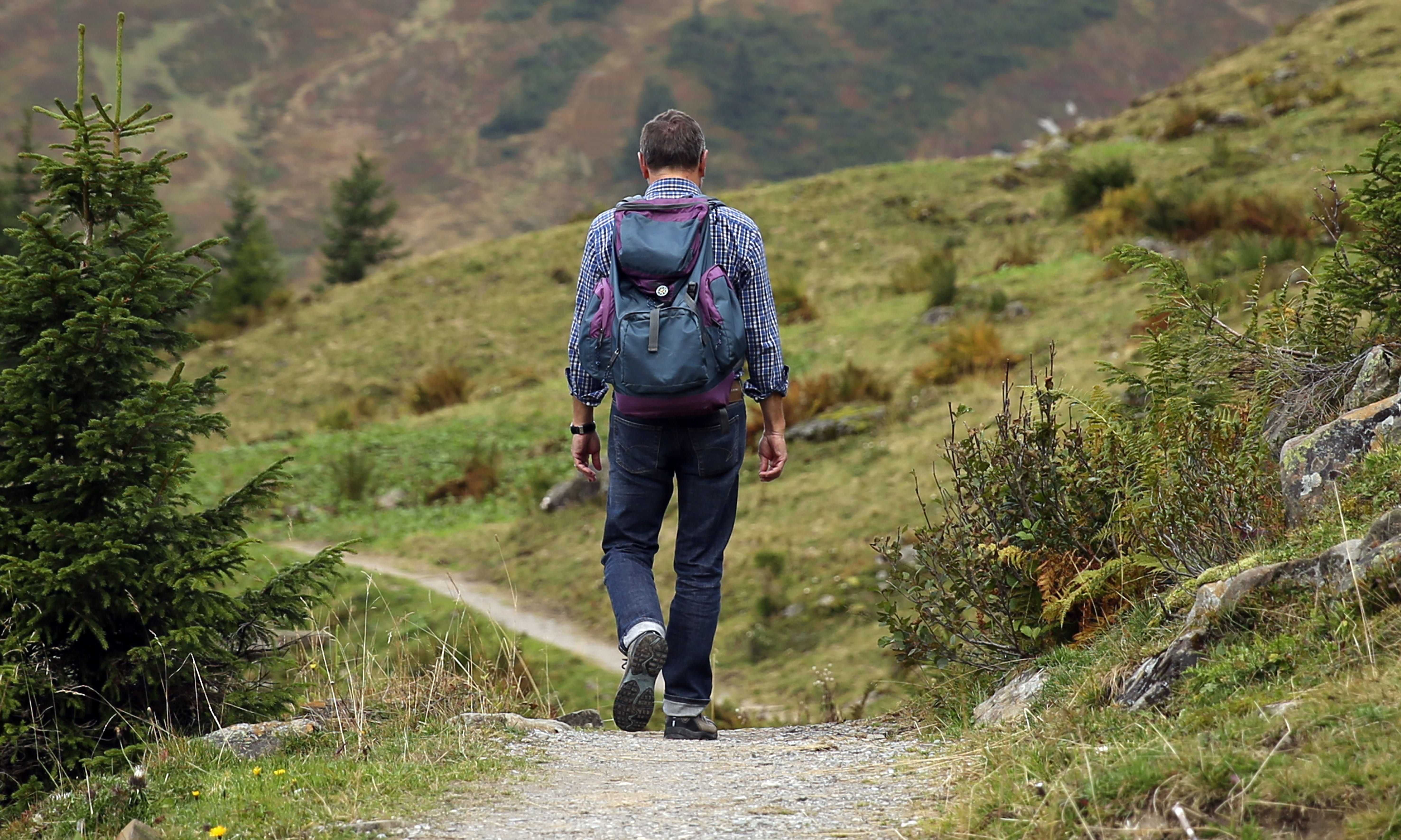 healthy lifestyle, walking, blue, mountain walker, backpack, top, outdoors, path, wanderer, way of life, real people, lifestyles, mountain hike, long, go, HD Wallpaper