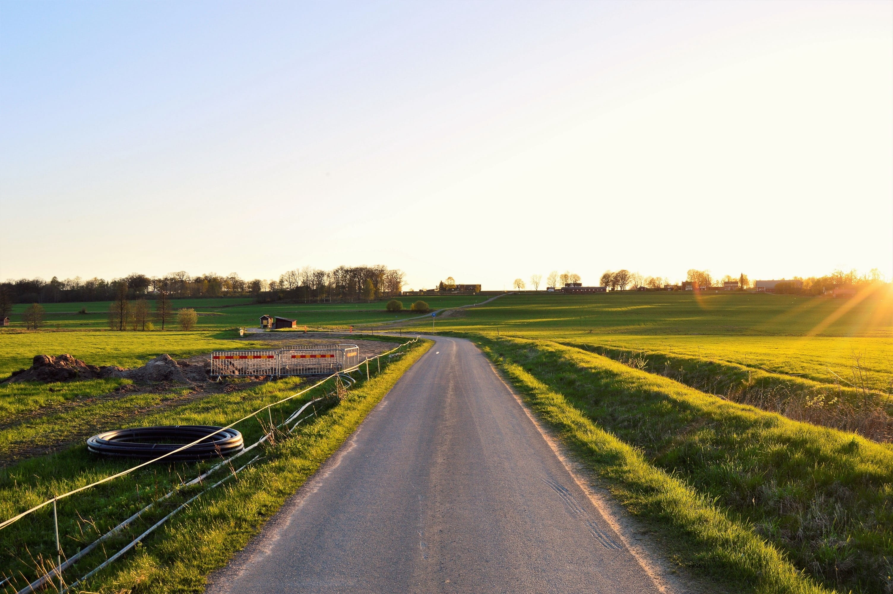no people, sky, the way forward, sunset, direction, outdoor, 2K, field, osudden, diminishing perspective, transportation, go, environment, grass, tranquil scene, HD Wallpaper