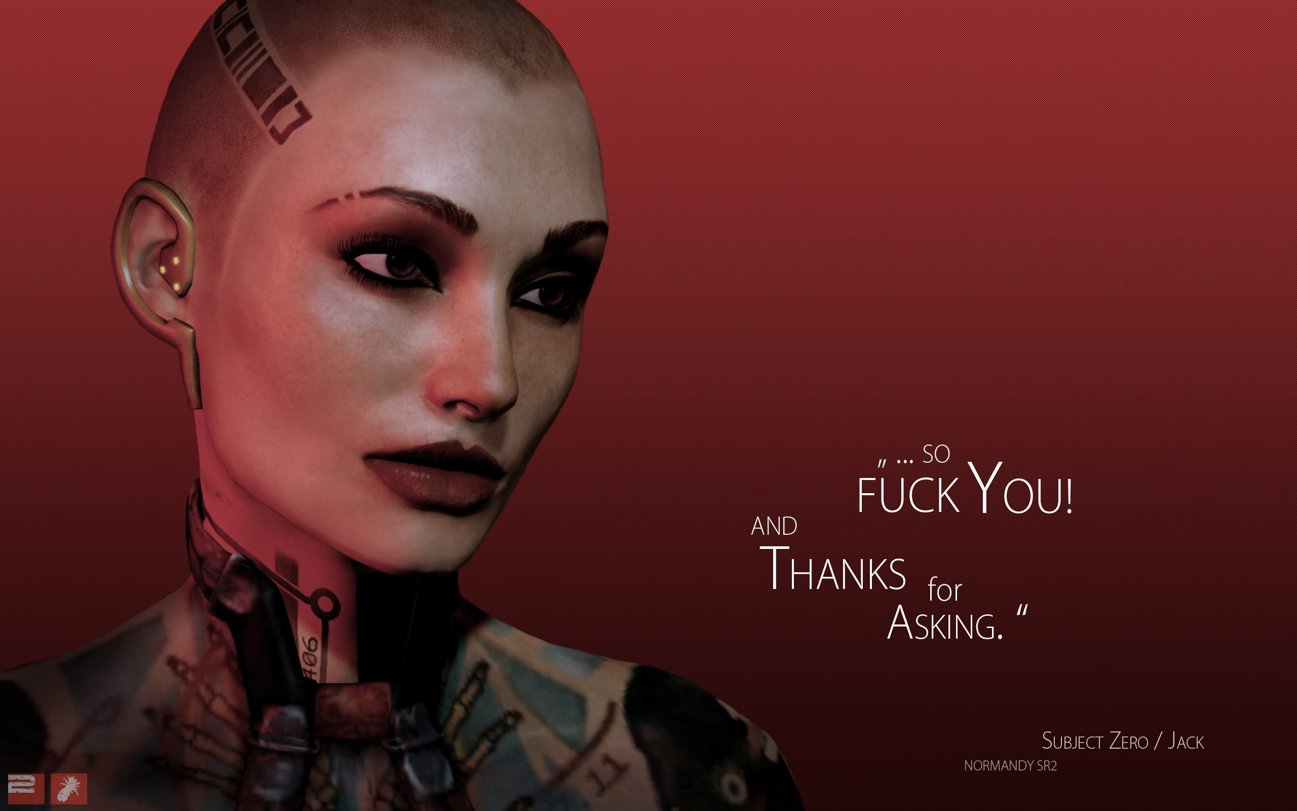arts culture and entertainment, one person, technology, Mass effect, clothing, Bald, Female, colored background, headshot, fashion, 2K, studio shot, evil, HD Wallpaper