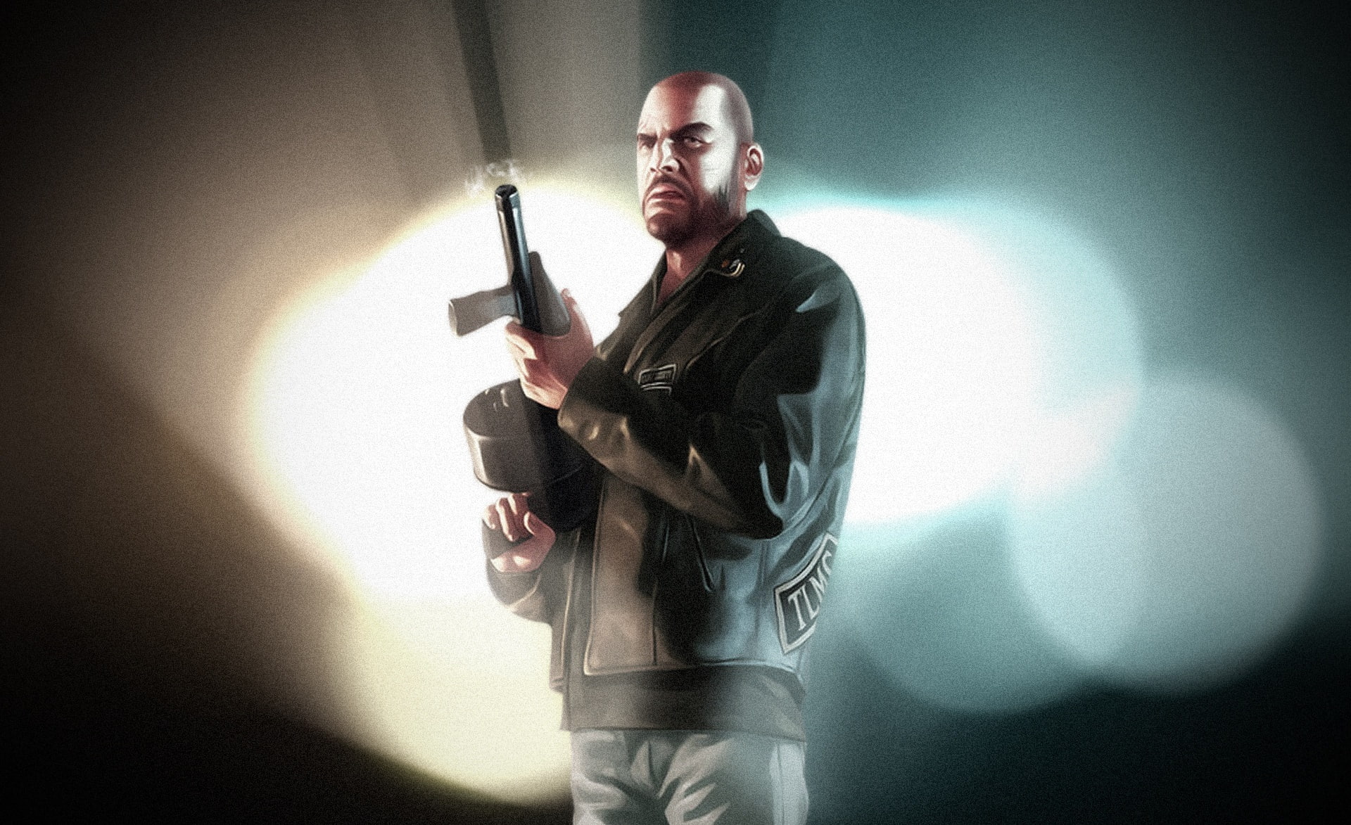 one person, illustration, adult, weapon, 1080P, standing, casual clothing, Grand Theft Auto, johnny, males, indoors, men, shadow, aggression, three quarter length, HD Wallpaper
