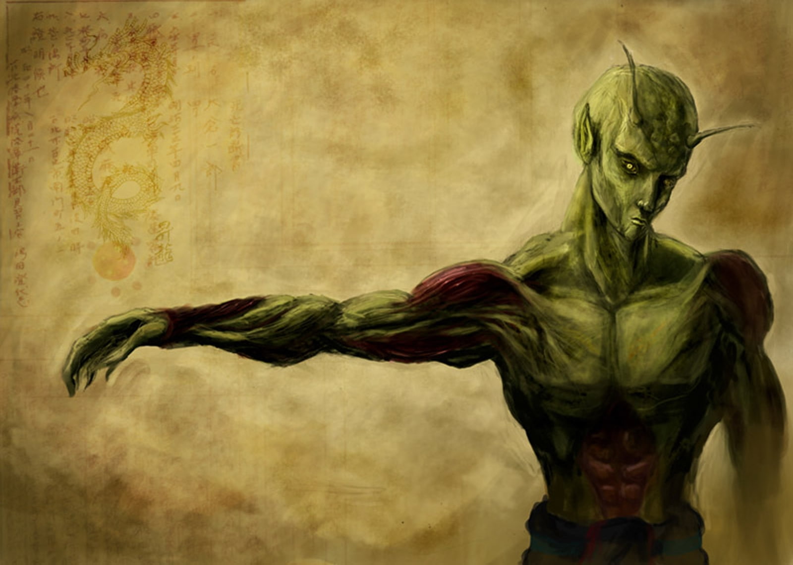 artwork, science fiction, z, hd, science, 720P, sumie, dragon, art, piccolo, ball, anime, dragonball, aliens, fiction, x, HD Wallpaper