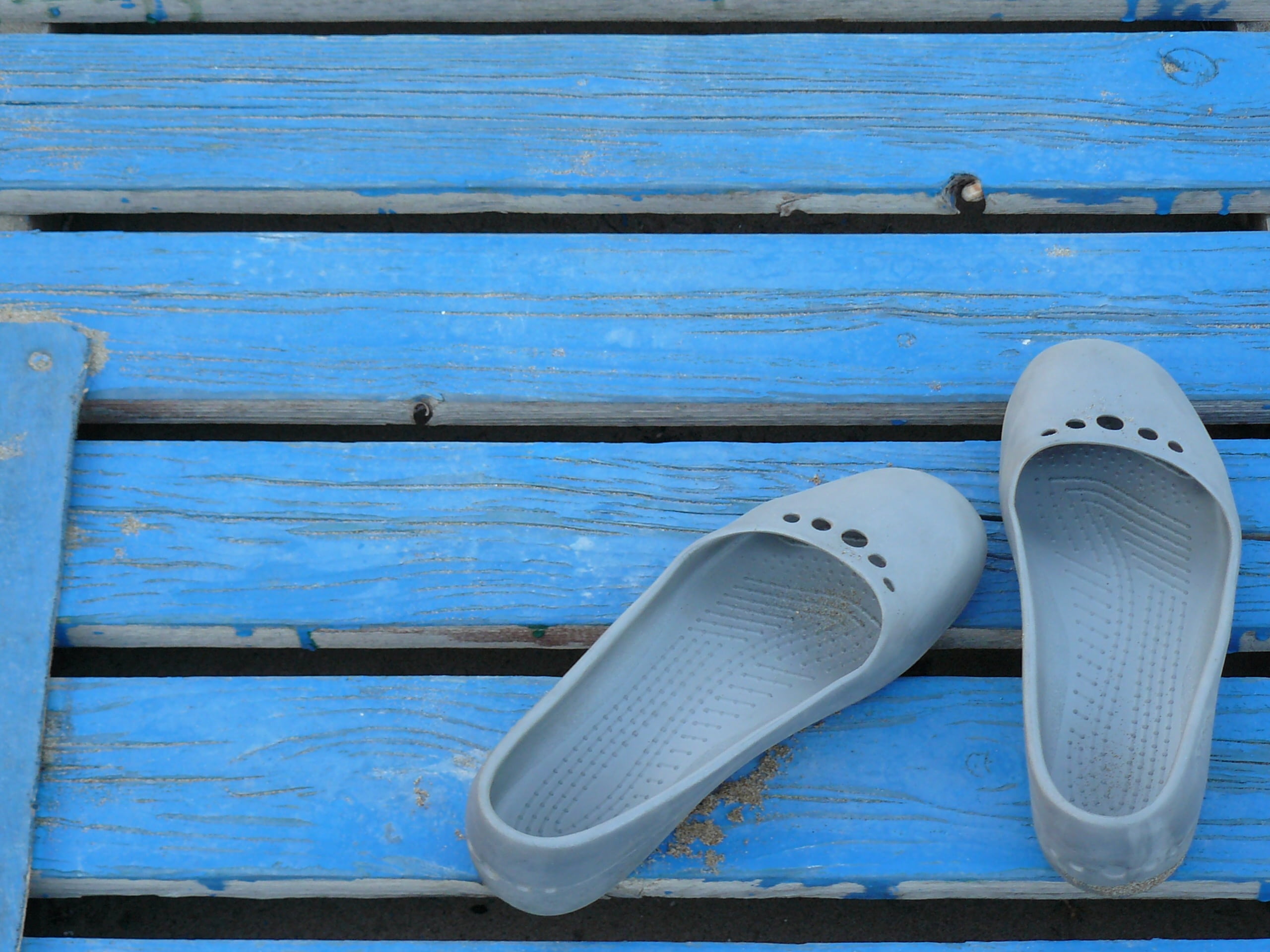 no people, blue, beach, pair, sandals, shoes, clothing, high angle view, easily, summer, white color, day, compatibility, swim, female, two objects, canvas shoe, HD Wallpaper