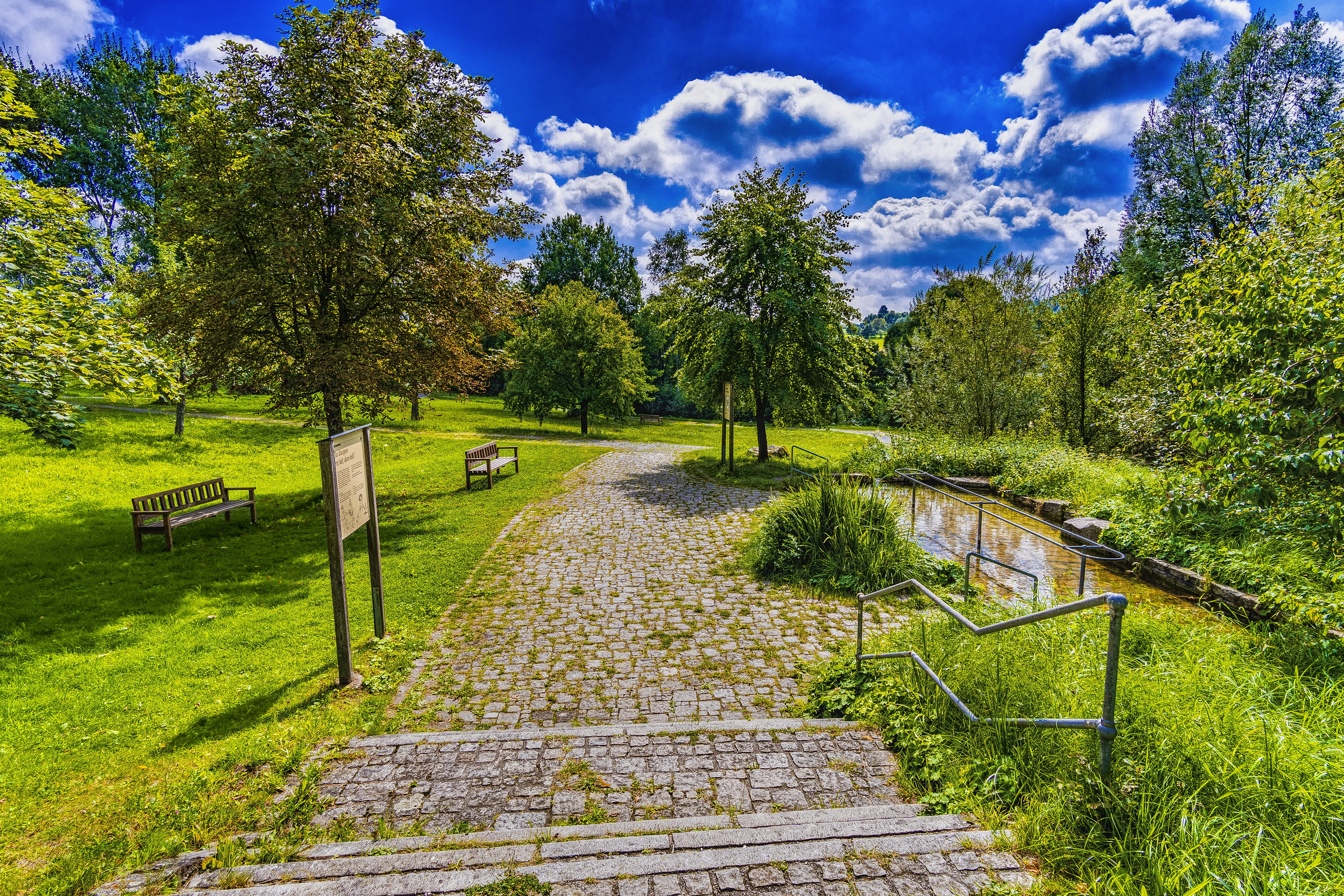 scenic, easily, outdoors, rush, idyllic, landscape, field, sky, meadow, trees, no people, grass, mood, tree, relax, seat, recovery, footpath, direction, HD Wallpaper