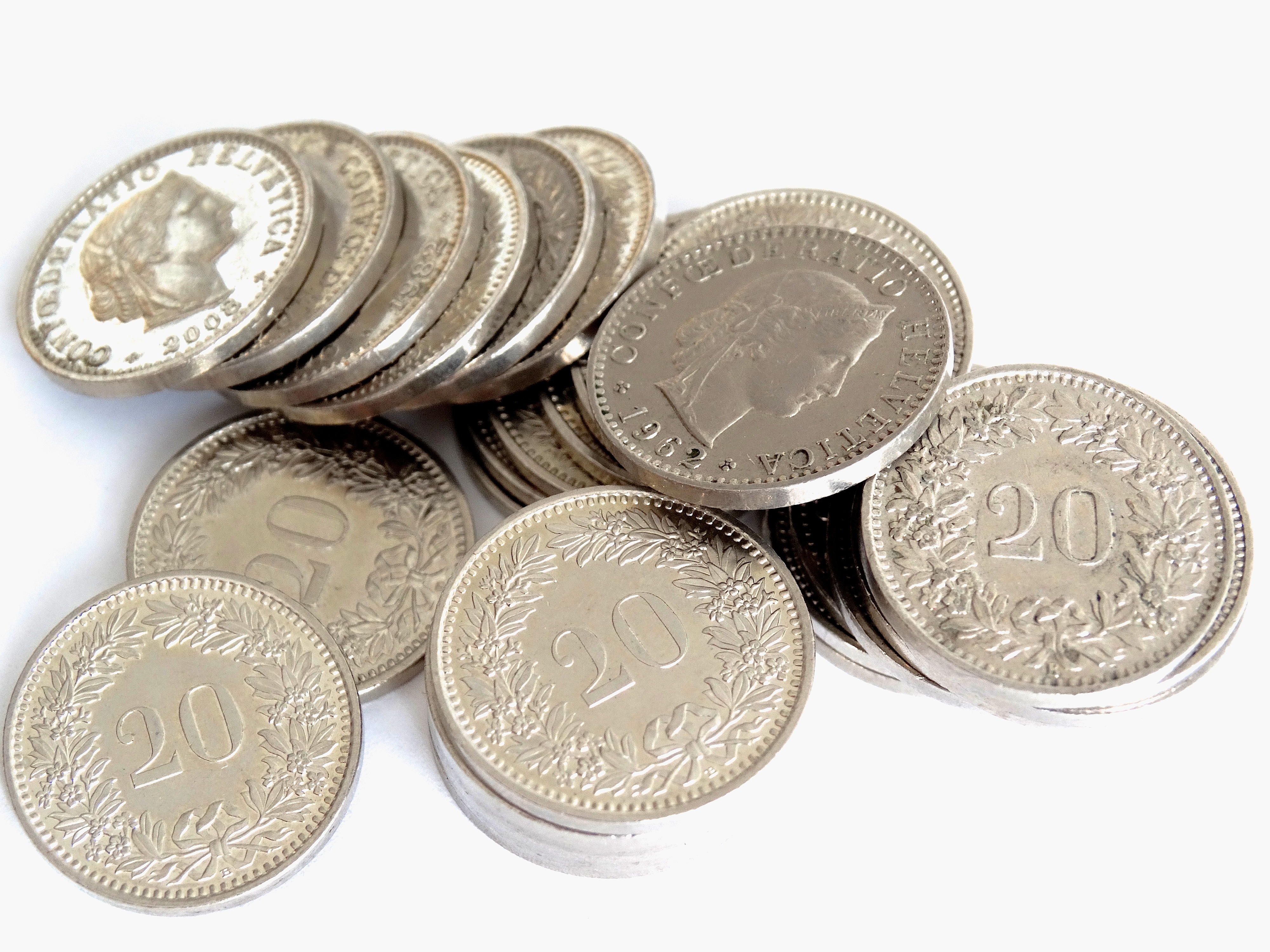 making money, silver, banking, group of objects, taxes, coin, pocket money, colored, close-up, still life, metal money, finance, white background, stack, HD Wallpaper