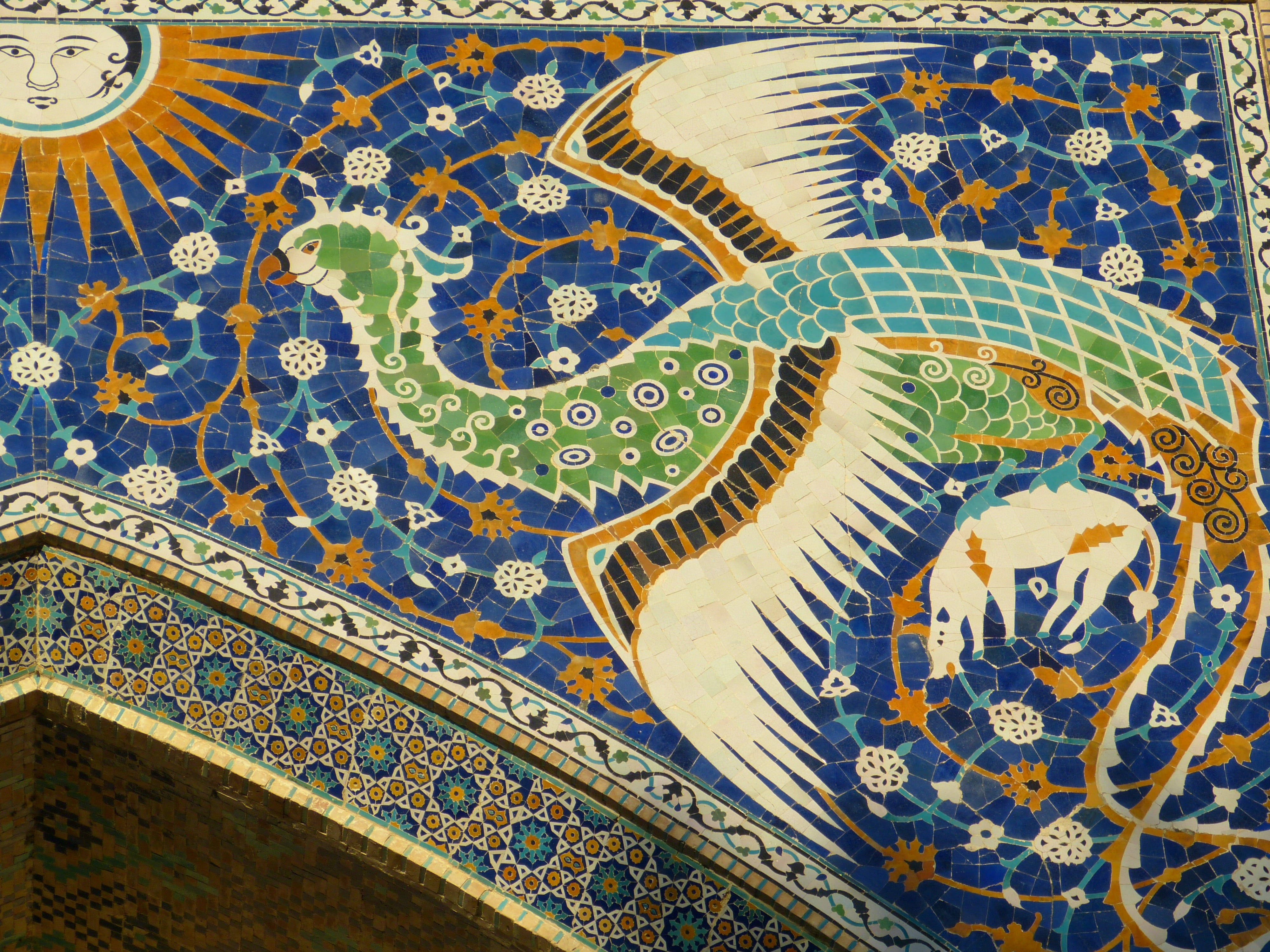 full frame, creativity, tile, ornate, untitled, pattern, islam, mural, mosaic, backgrounds, uzbekistan, close-up, 4K, ceiling, multi colored, school, design, HD Wallpaper