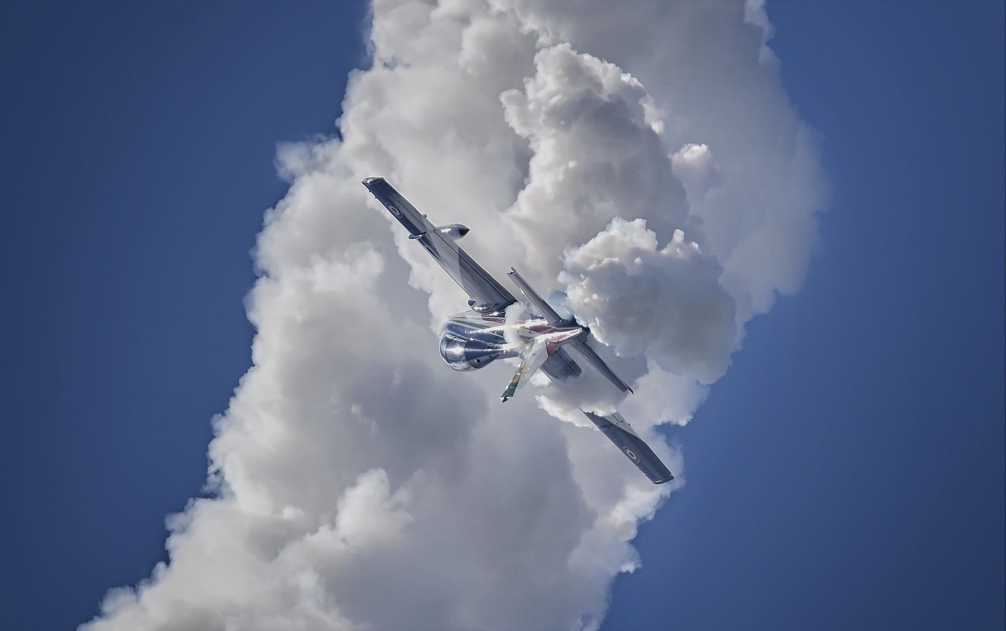 nature, vehicle, 1080P, flying, no people, outdoors, military, air vehicle, plane, on the move, airplane, transportation, mid-air, blue, cloud - sky, clouds, HD Wallpaper