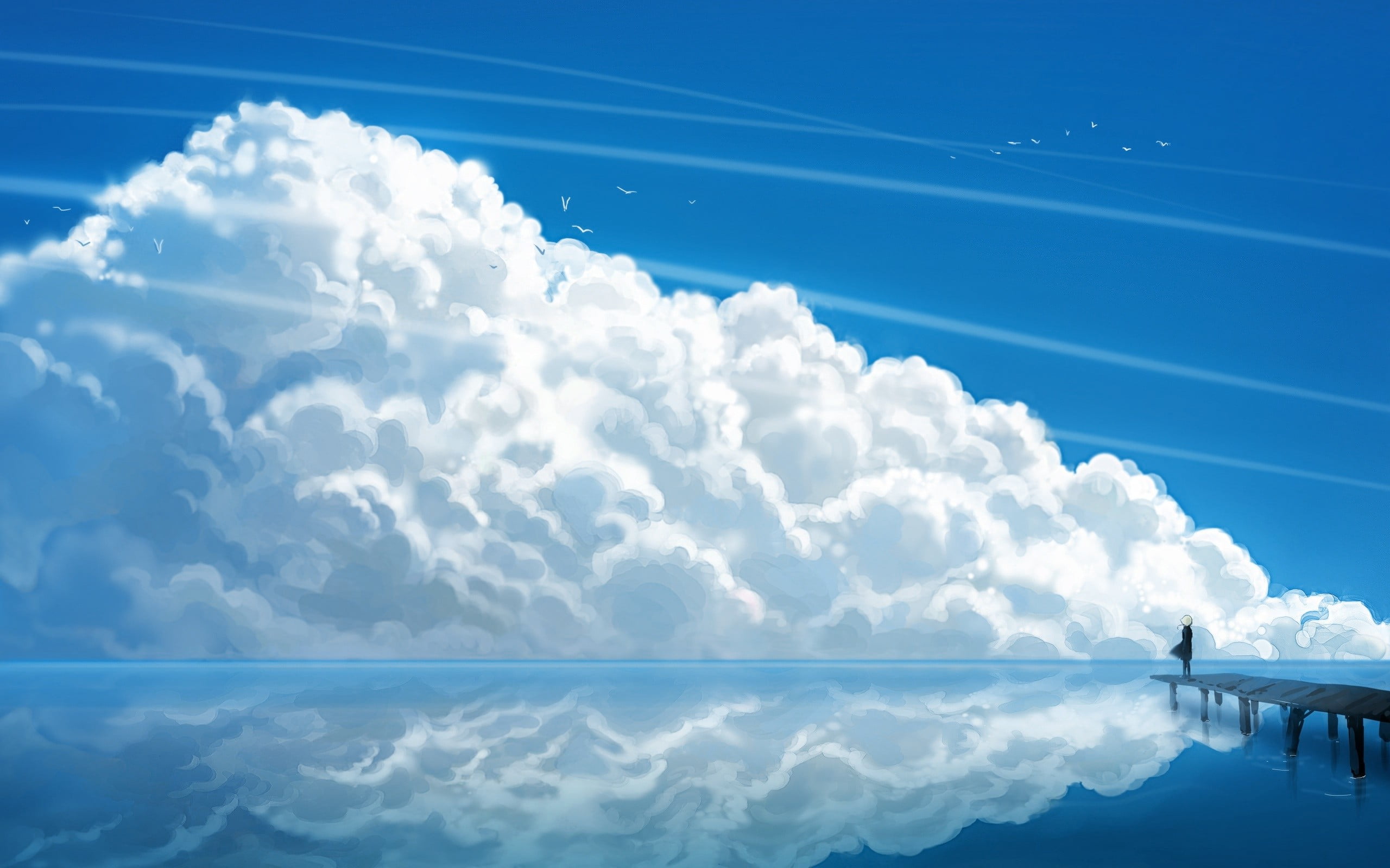 electricity, sunlight, no people, vapor trail, scenics - nature, sky, bridge, nature, digital composite, beauty in nature, clouds, connection, blue, cloud - sky, HD Wallpaper