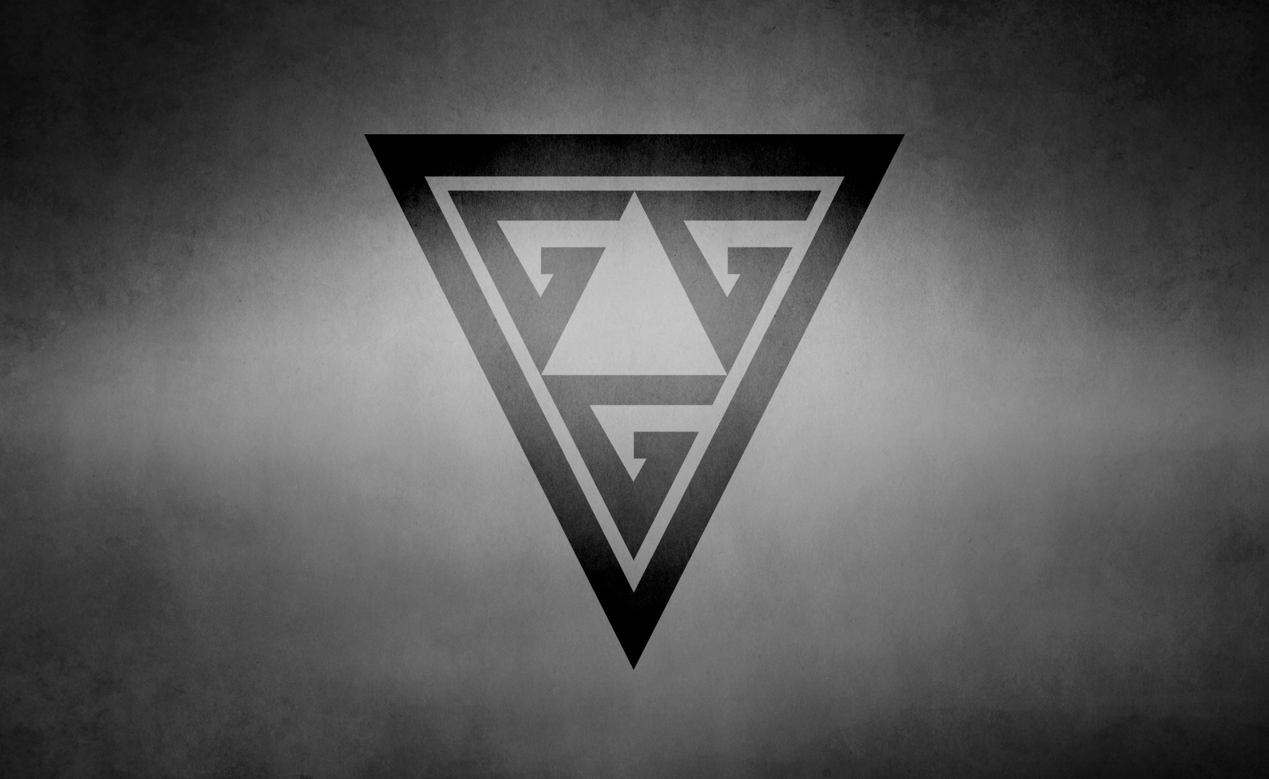 gray, Triforce, gray background, symbol, clip, abstract, backgrounds, symmetry, pattern, textured effect, sky, vignette, black, shape, art, 2K, no people, HD Wallpaper