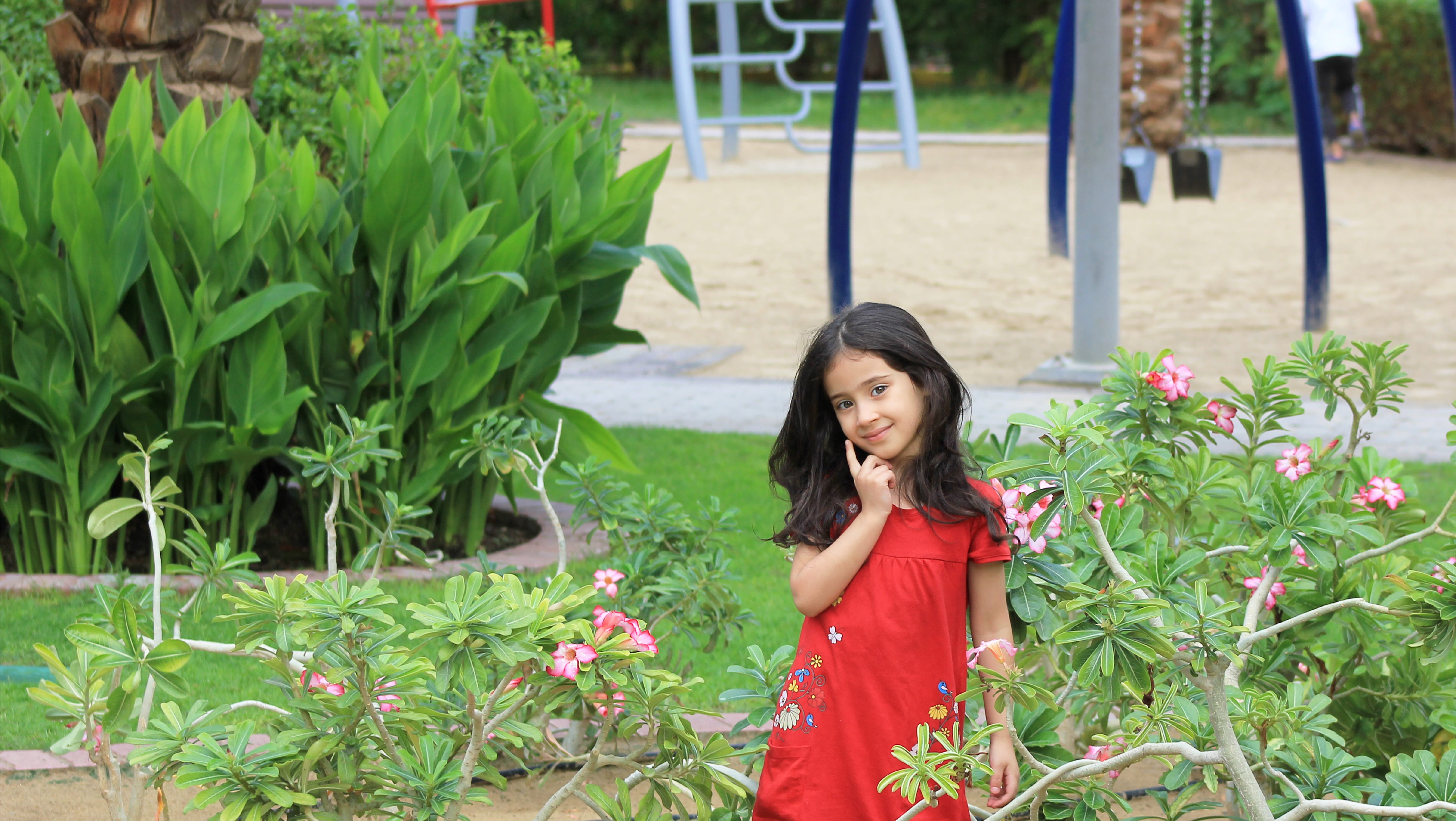 one person, standing, hair, hairstyle, fashion, real people, red, little, long hair, daytime, park, leafed, kid, beautiful woman, outdoors, girl, flowering plant, HD Wallpaper