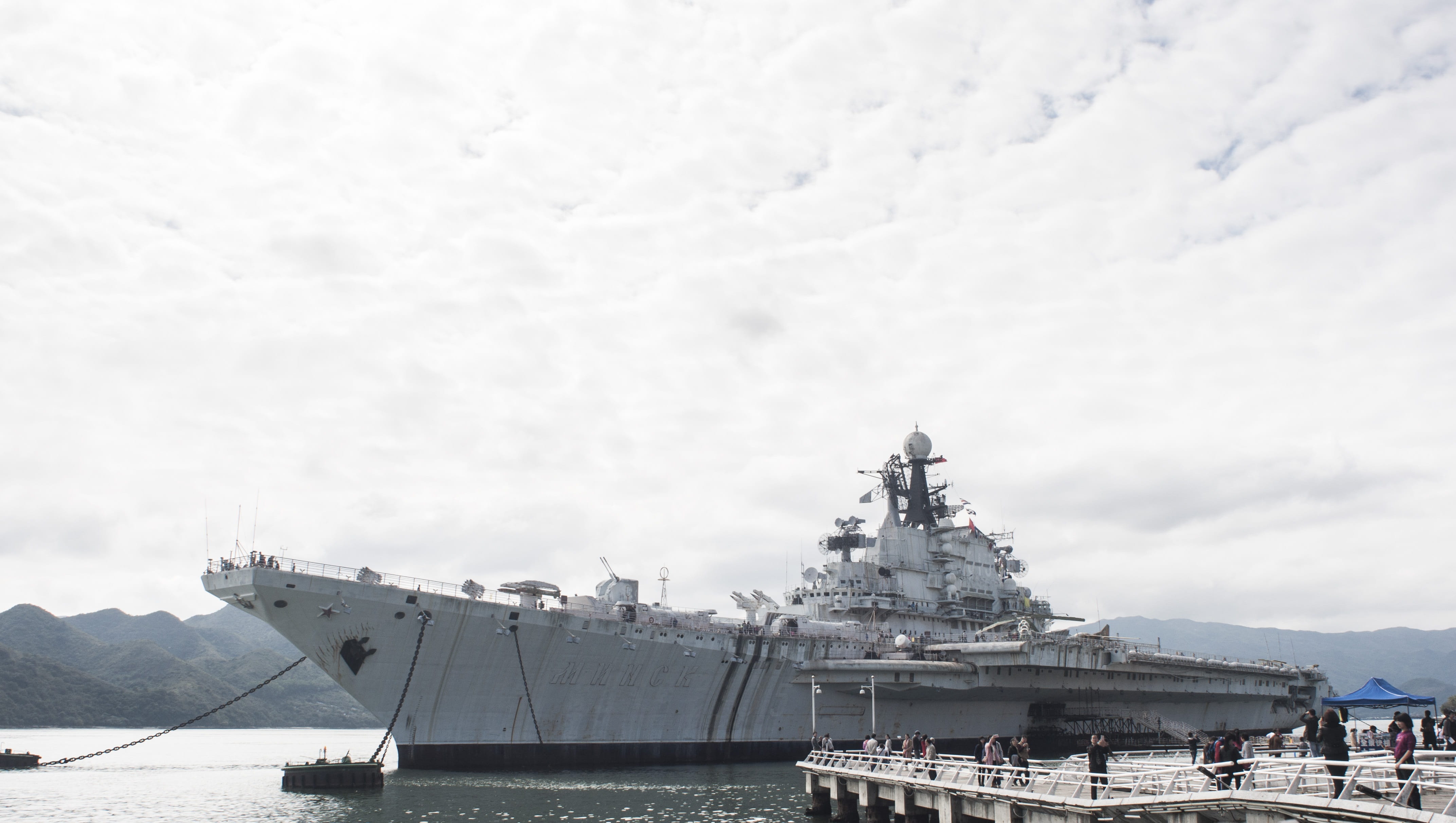 outdoors, ship, sky, harbor, travel, sailboat, Aircraft Carrier, no people, waterfront, 4K, tourism, mode of transportation, built structure, cloud - sky, HD Wallpaper