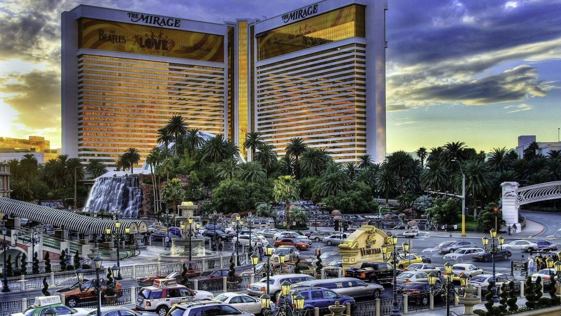hdr, nature and landscapes, vegas, strip, street, cars, hotel, 1080P, mirage, HD Wallpaper