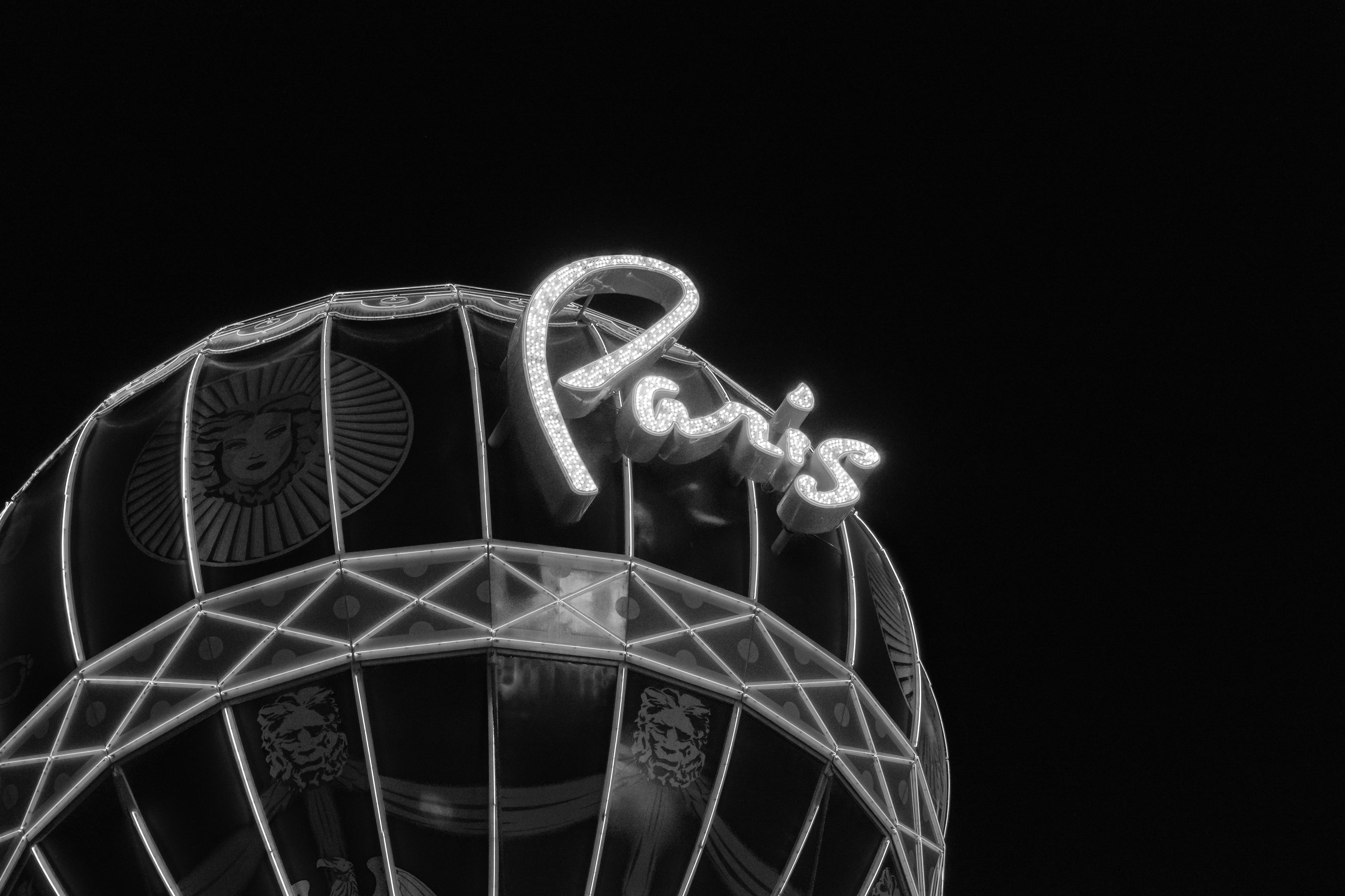 amusement park, architecture, casino, black background, amusement park ride, building, night, 5K, long exposure, alphabet, copy space, paris resort and casino, HD Wallpaper