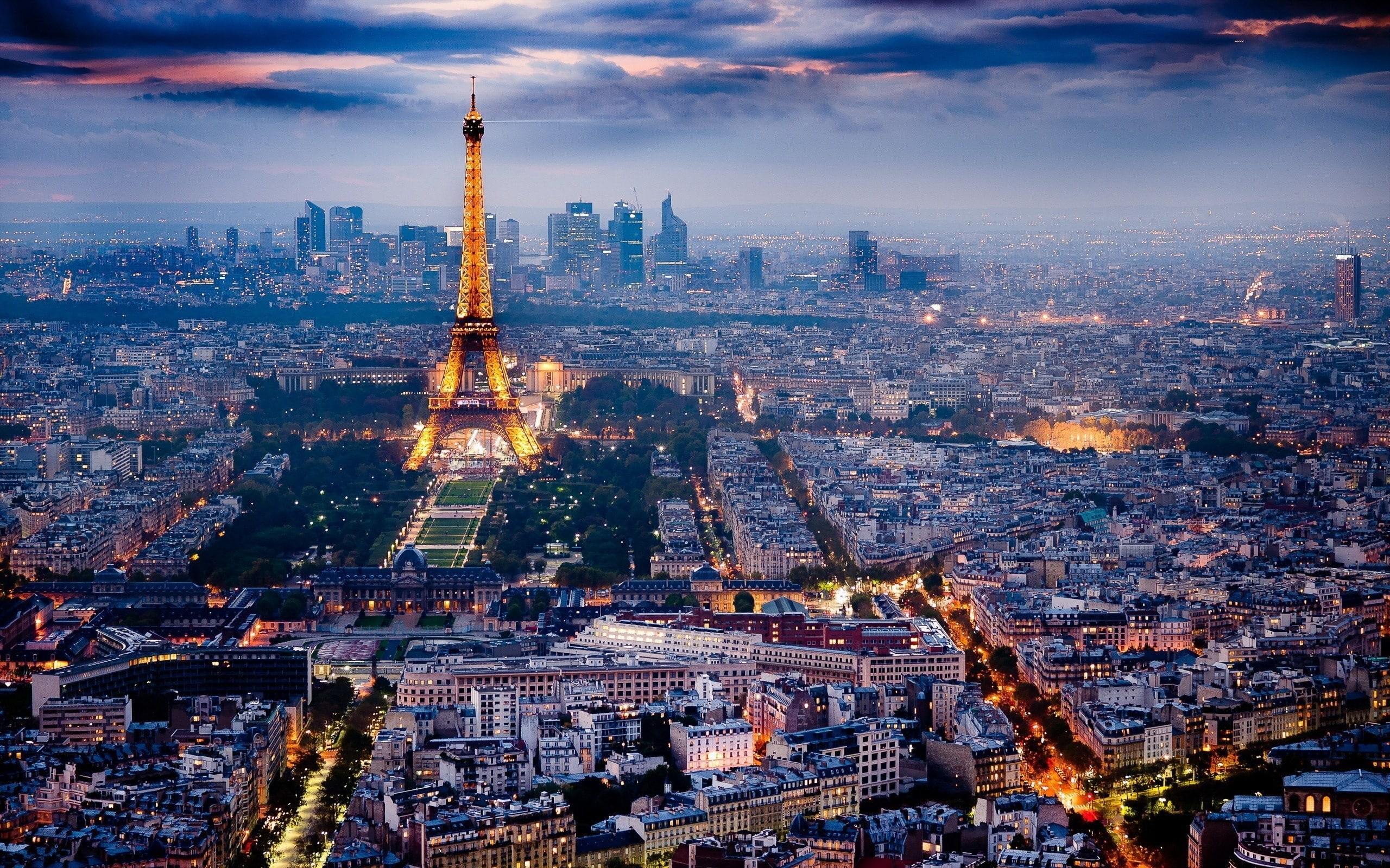 city lights, Paris, cityscape, Eiffel Tower, 2K, HD Wallpaper