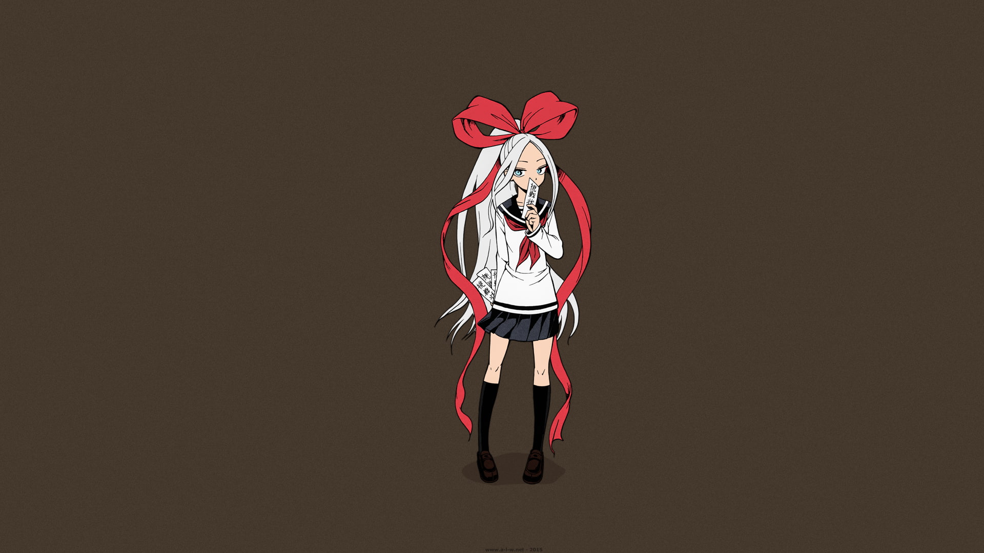 anime, indoors, school uniform, young men, standing, obscured face, one person, Kyoko, clothing, white hair, studio shot, full length, cut out, adult, red, HD Wallpaper