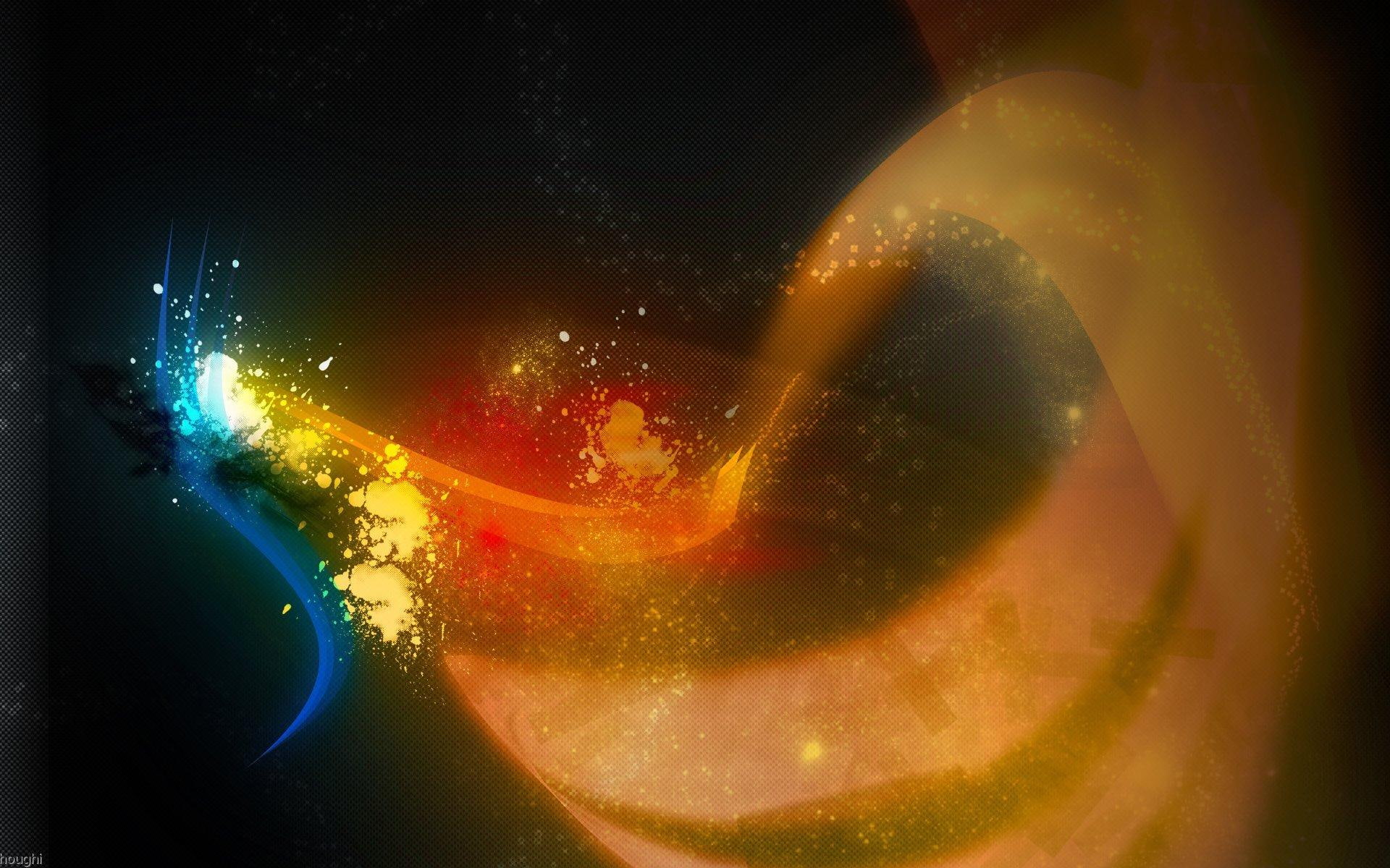 swirls, ribbons, paint, digital, yellow, collage, 3d and abstract, blue, white, black, 1080P, abstract, HD Wallpaper