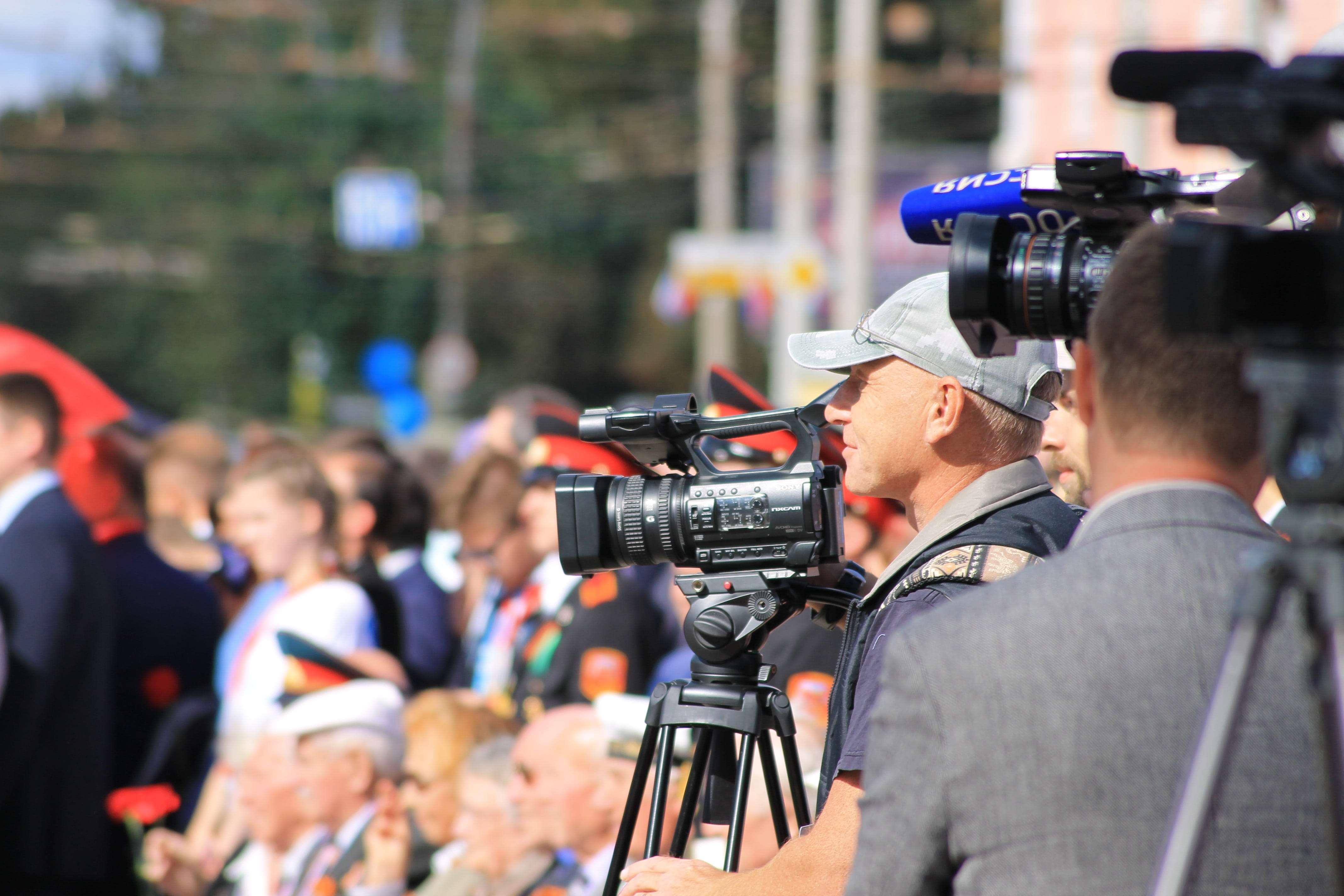 filming, channel, holiday, photographing, digital camera, shooting, professional occupation, 4K, television camera, video, operator, reporter, men, equipment, HD Wallpaper