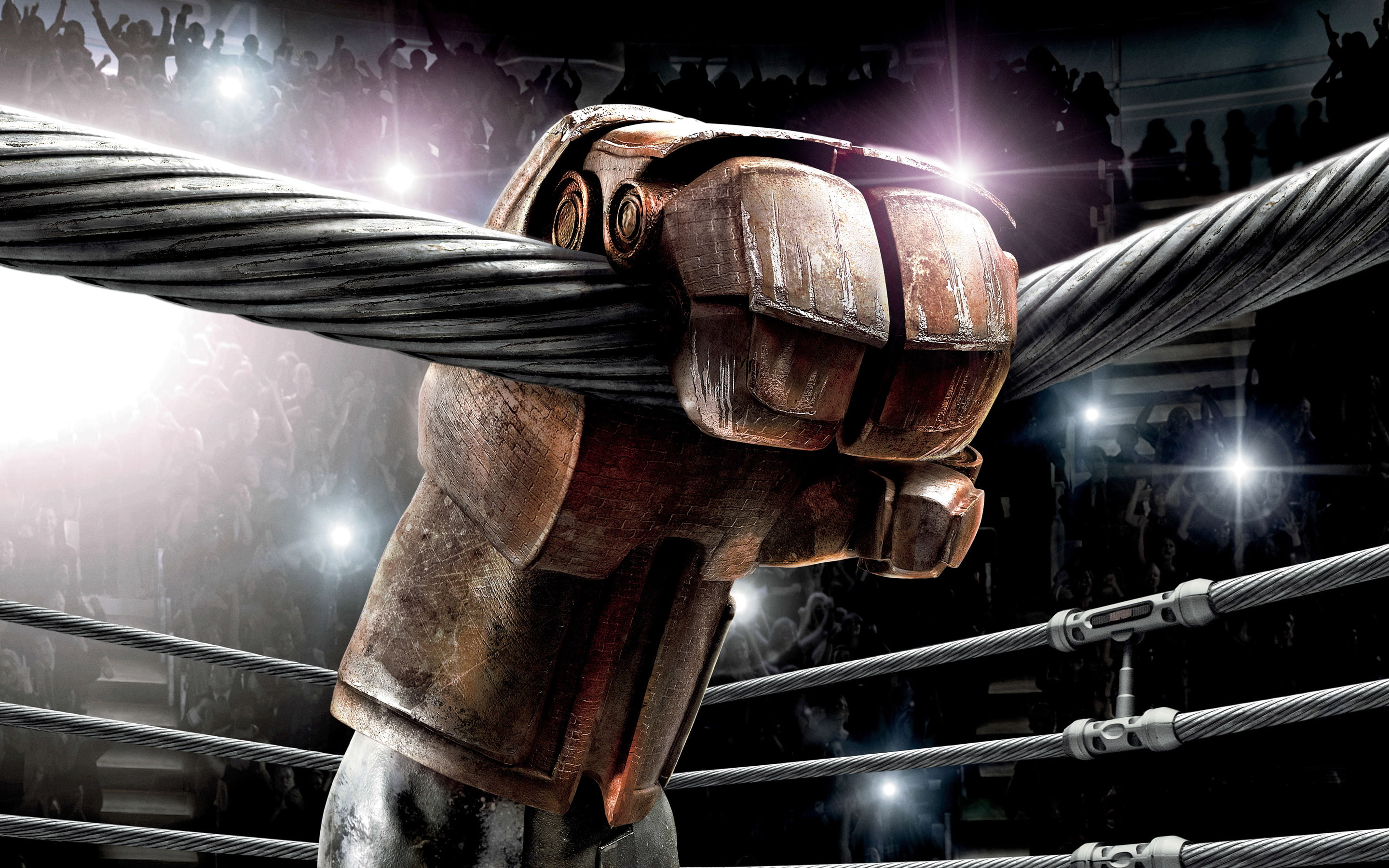 hall, Boxing, the ring, hand, fiction, Real Steel, the audience, 2K, glove, fans, robot, ropes, tribune, HD Wallpaper