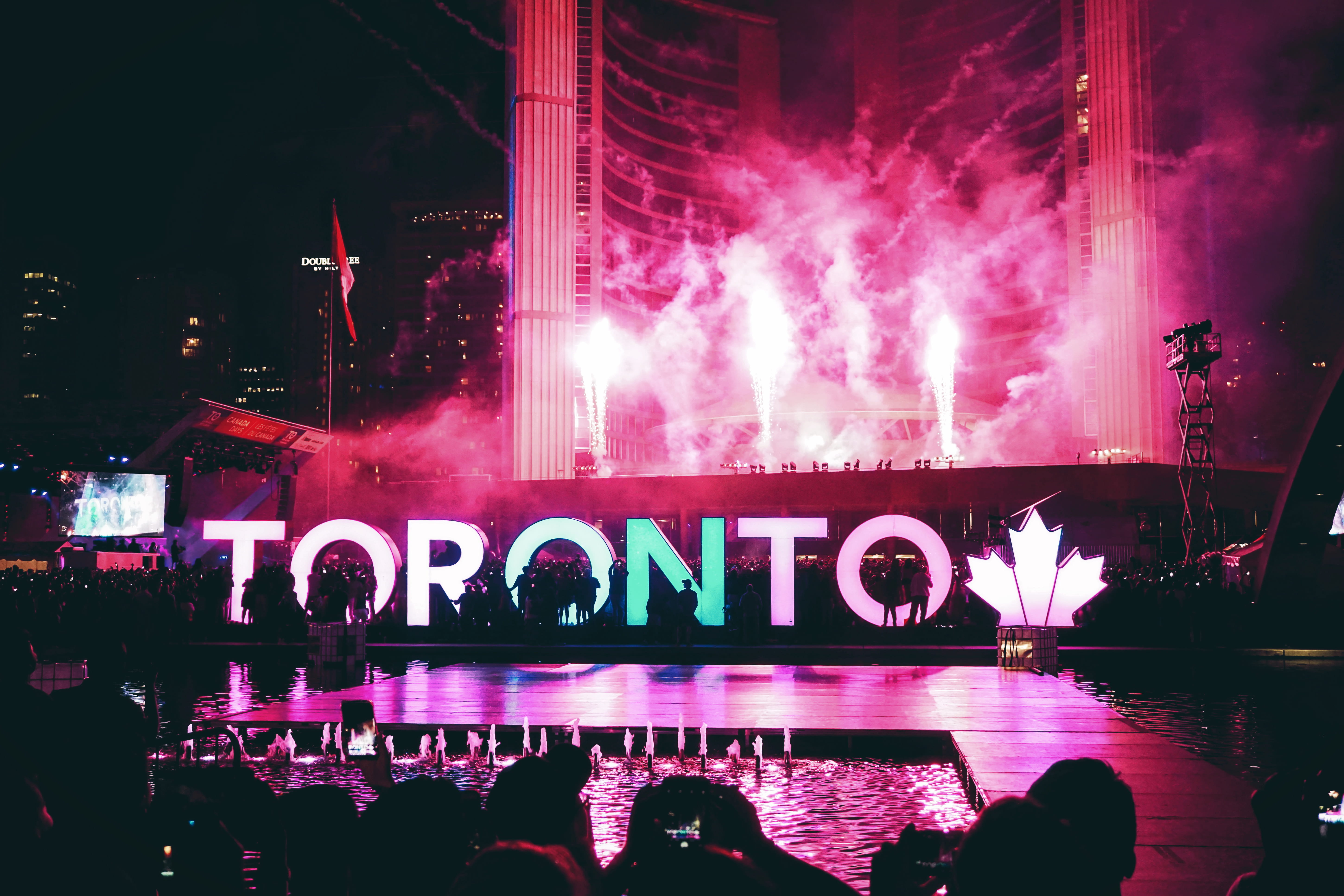 music festival, event, fountain, lights, lifestyles, show, color, toronto, light, crowd, clear, celebration, nightlife, 5K, built structure, standee, firework, HD Wallpaper