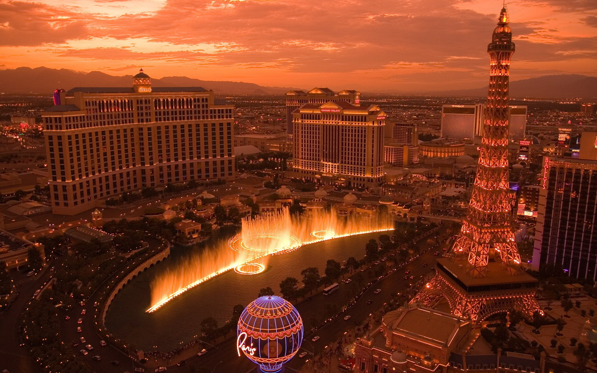 Eiffel, casino, tower, copy, Las Vegas, 1080P, light, fountain, show, HD Wallpaper