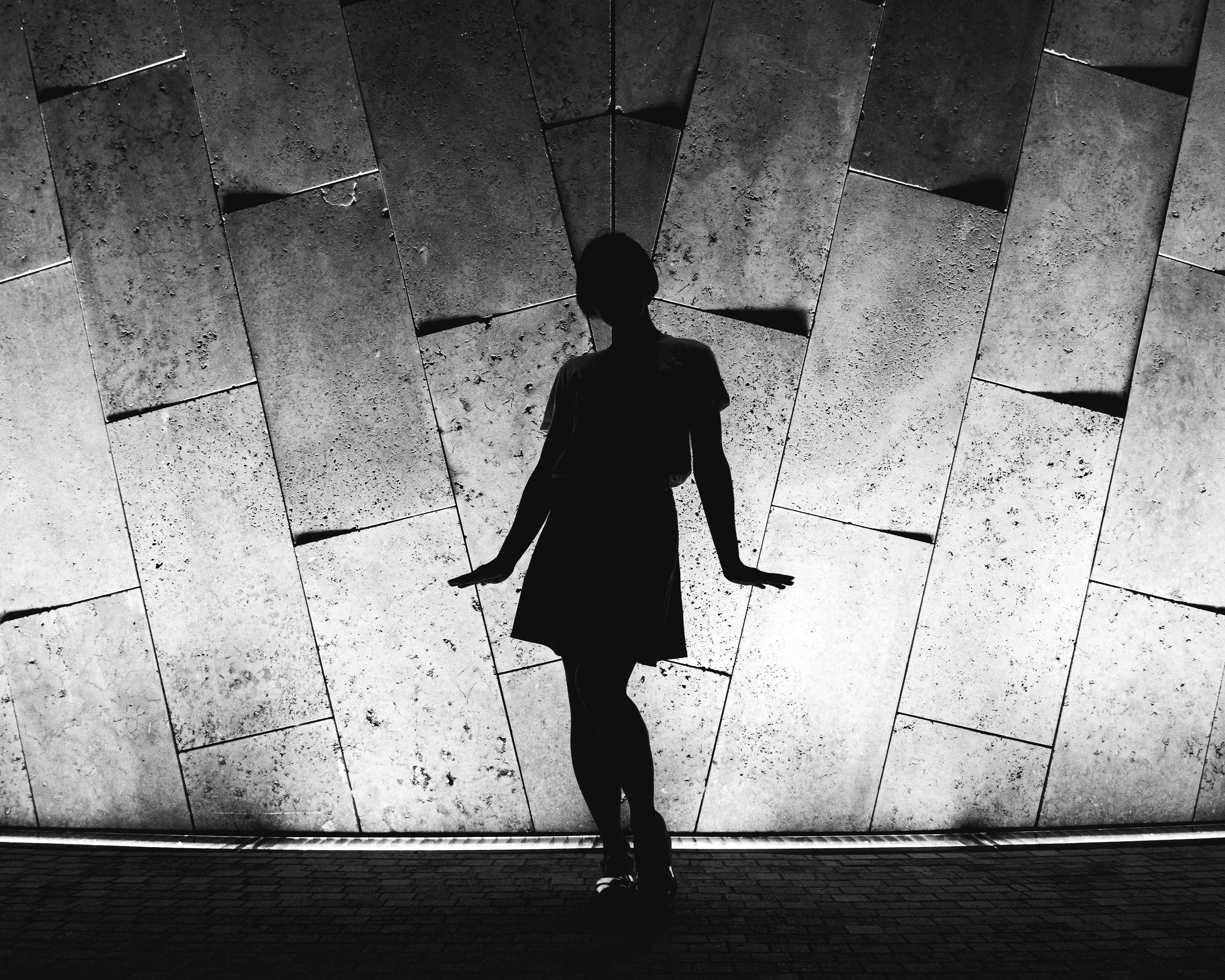adult, white, fashion, females, modern, standing, monochrome, wall, urban Scene, people, urban, cute, city, sport, beautiful, shape, street, back Lit, black Color, HD Wallpaper