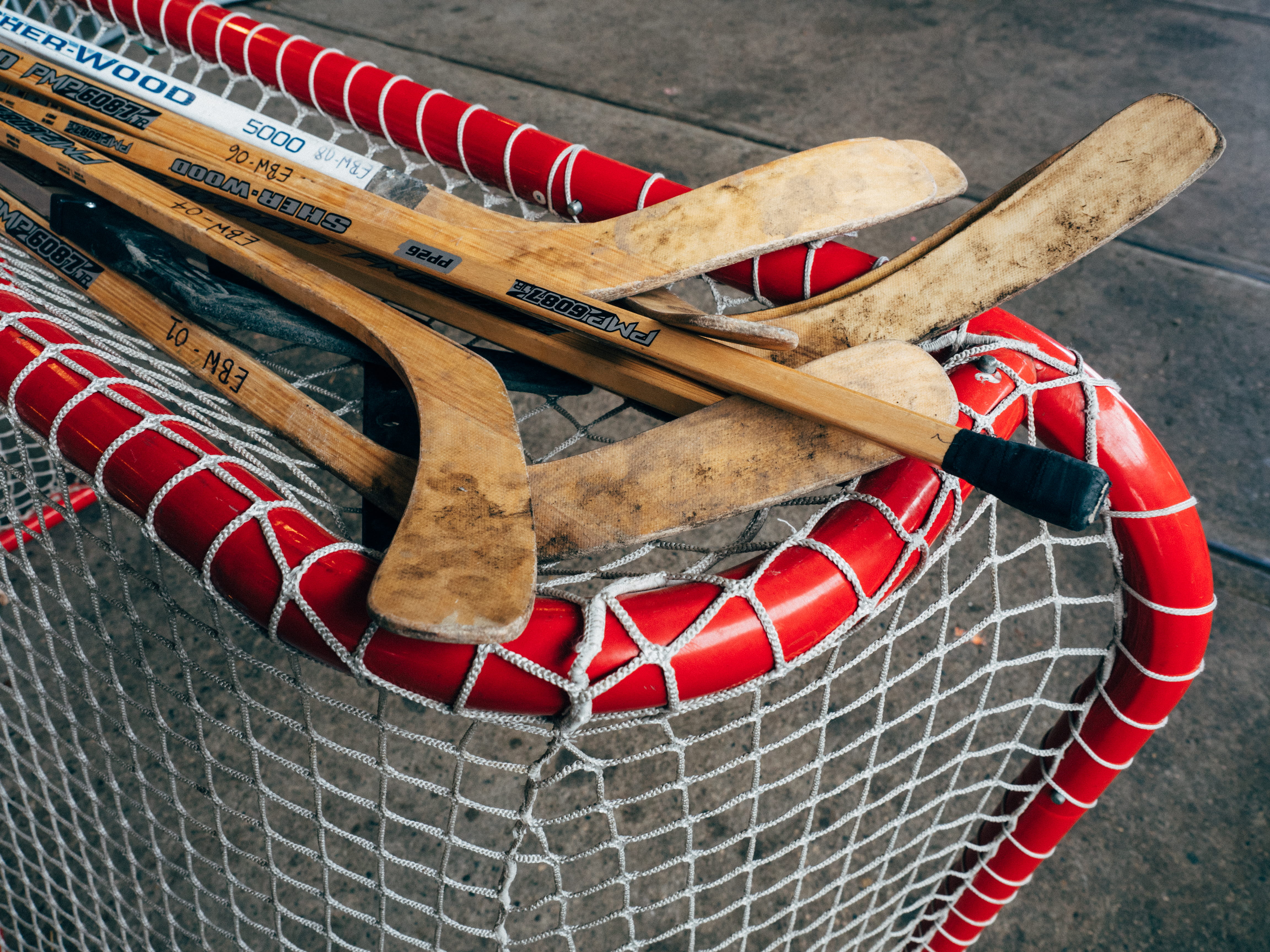 indoors, hockey stick, no people, canada, close-up, basket, evergreen brick works, wood - material, high angle view, still life, container, 4K, net, toronto, HD Wallpaper