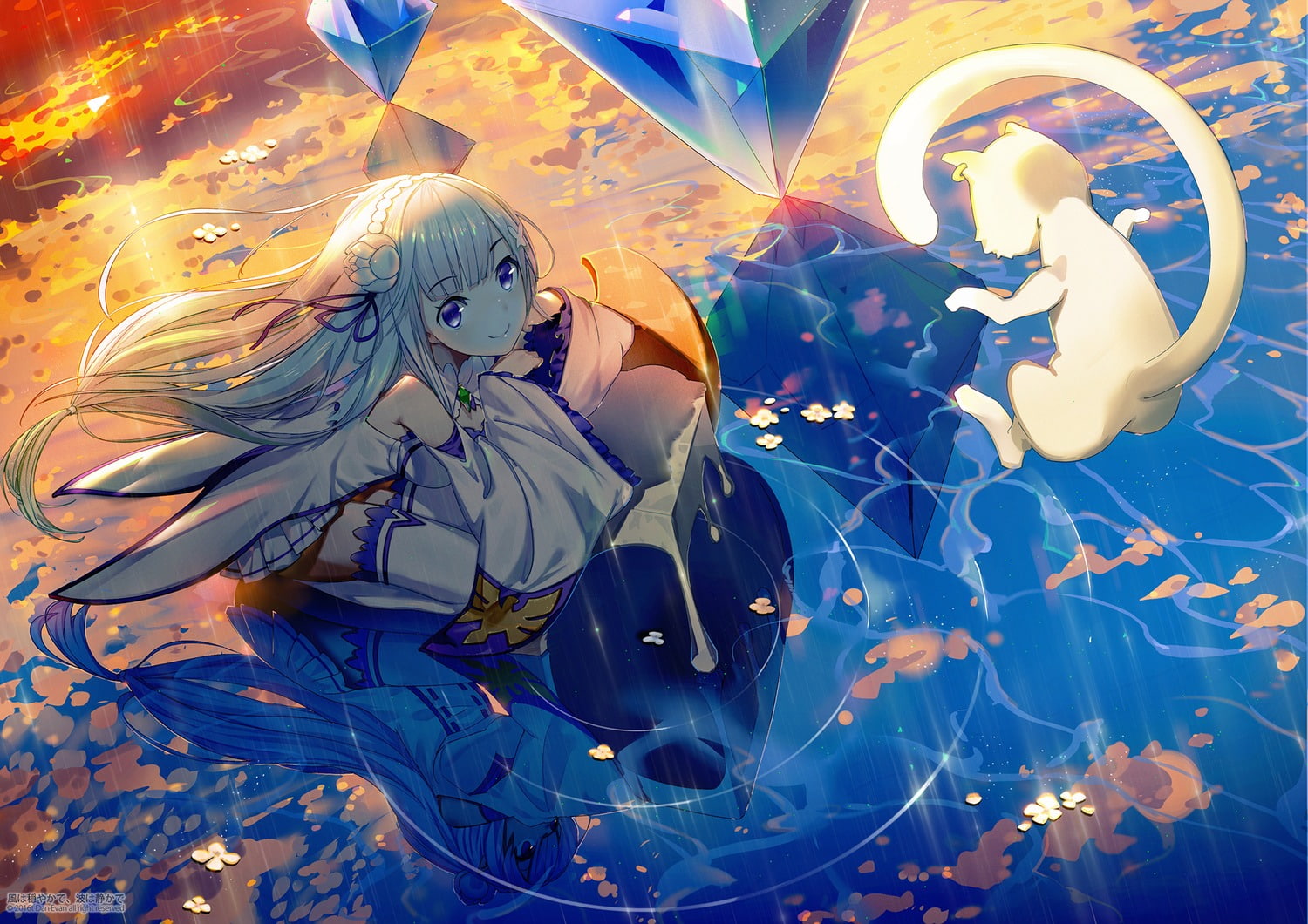 Emilia (Re: Zero), 720P, anime, Re:Zero Kara Hajimeru Isekai Seikatsu, Puck (Re:Zero), HD Wallpaper