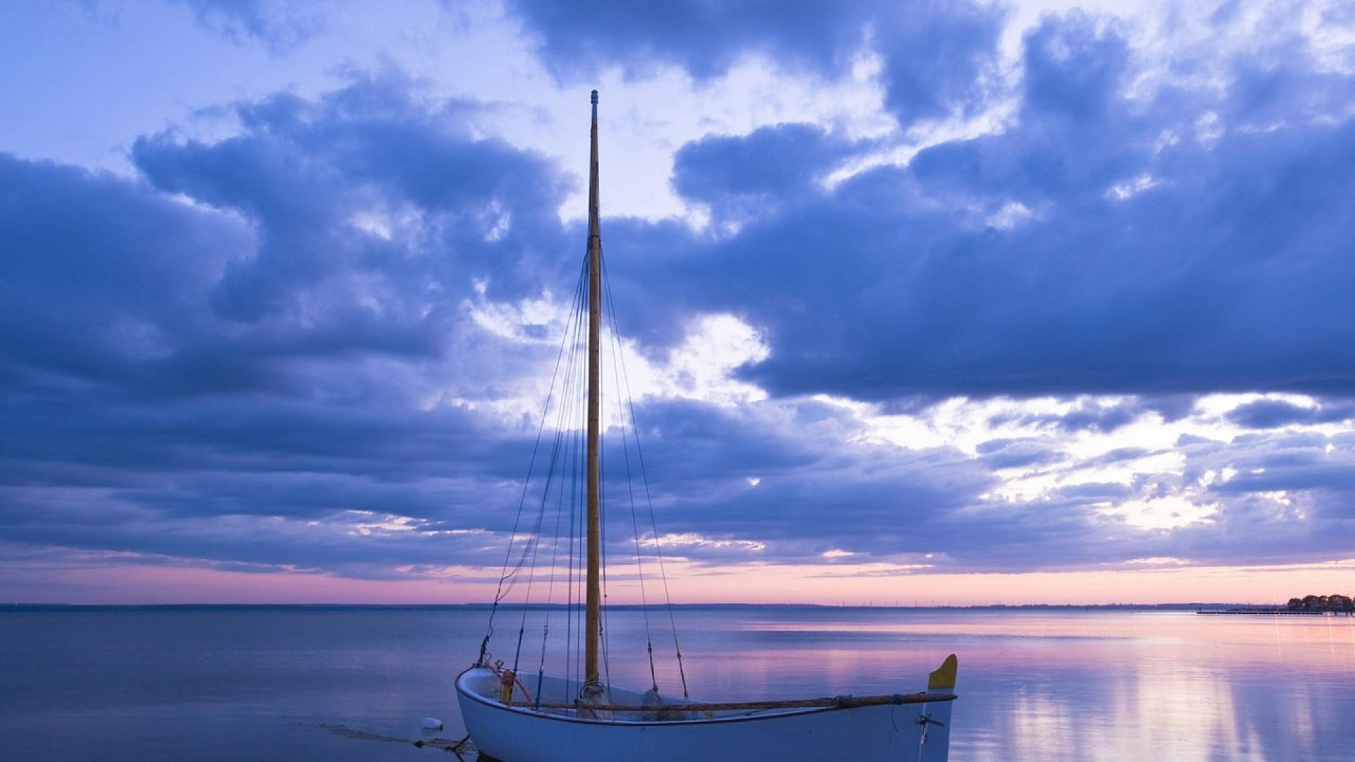 baltic, pol, boat, bay, sea, puck, nature and landscapes, clouds, 1080P, HD Wallpaper