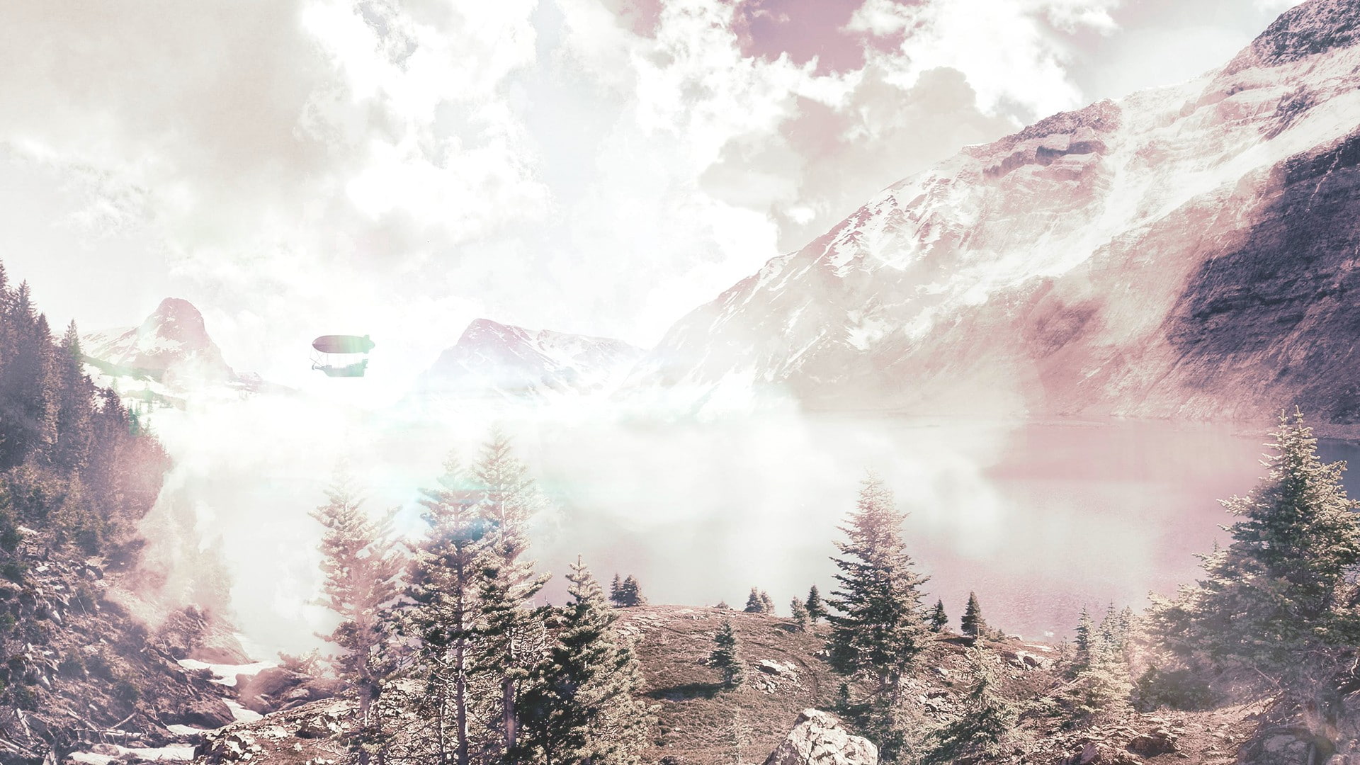cloud - sky, Zeppelin, outdoors, tree, sky, tranquility, snowcapped mountain, land, low angle view, coniferous tree, beauty in nature, mountain, no people, HD Wallpaper
