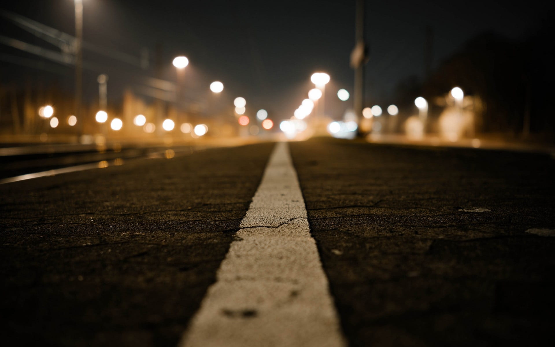 no people, dark, grey, backgrounds, white line, lights, the way forward, defocused, 1080P, nature, asphalt, cityscape, transportation, direction, city, HD Wallpaper