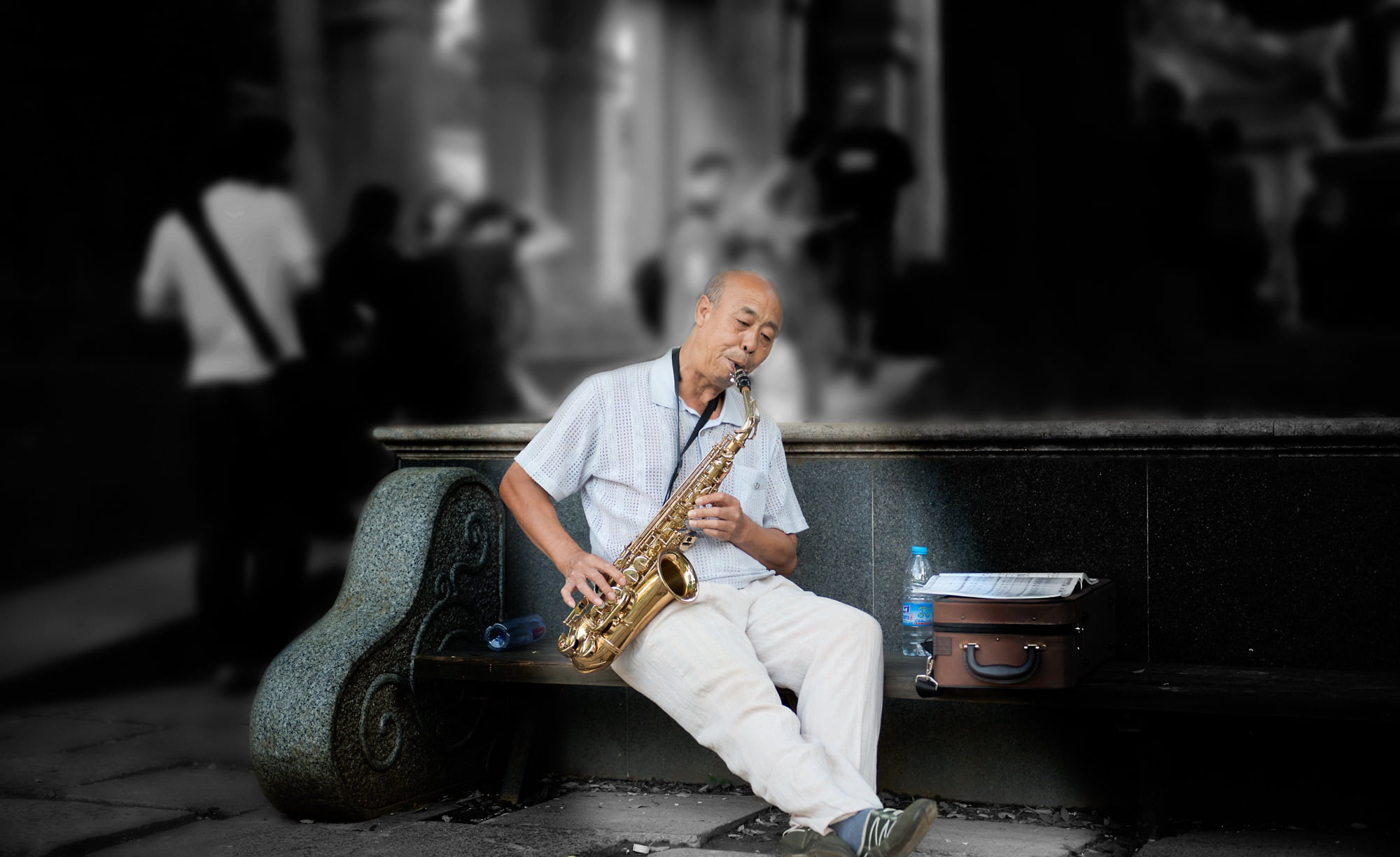 music, 1080P, saxophonist, street musician, HD Wallpaper