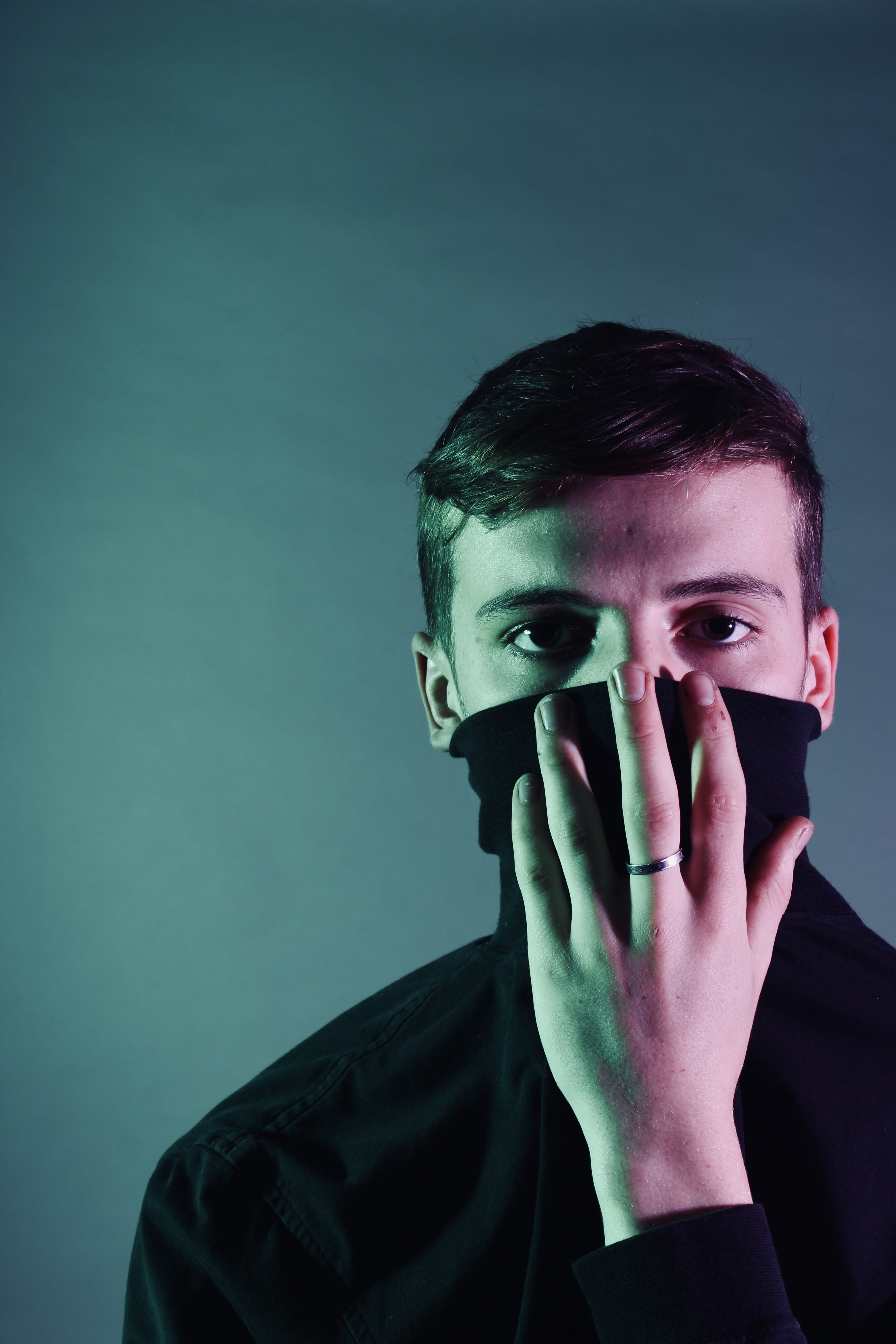 lifestyles, wear, one person, 5K, person, male, man, looking, portrait, ring, dark, hand, young men, human face, studio, real people, front view, wall - building feature, Phone HD Wallpaper