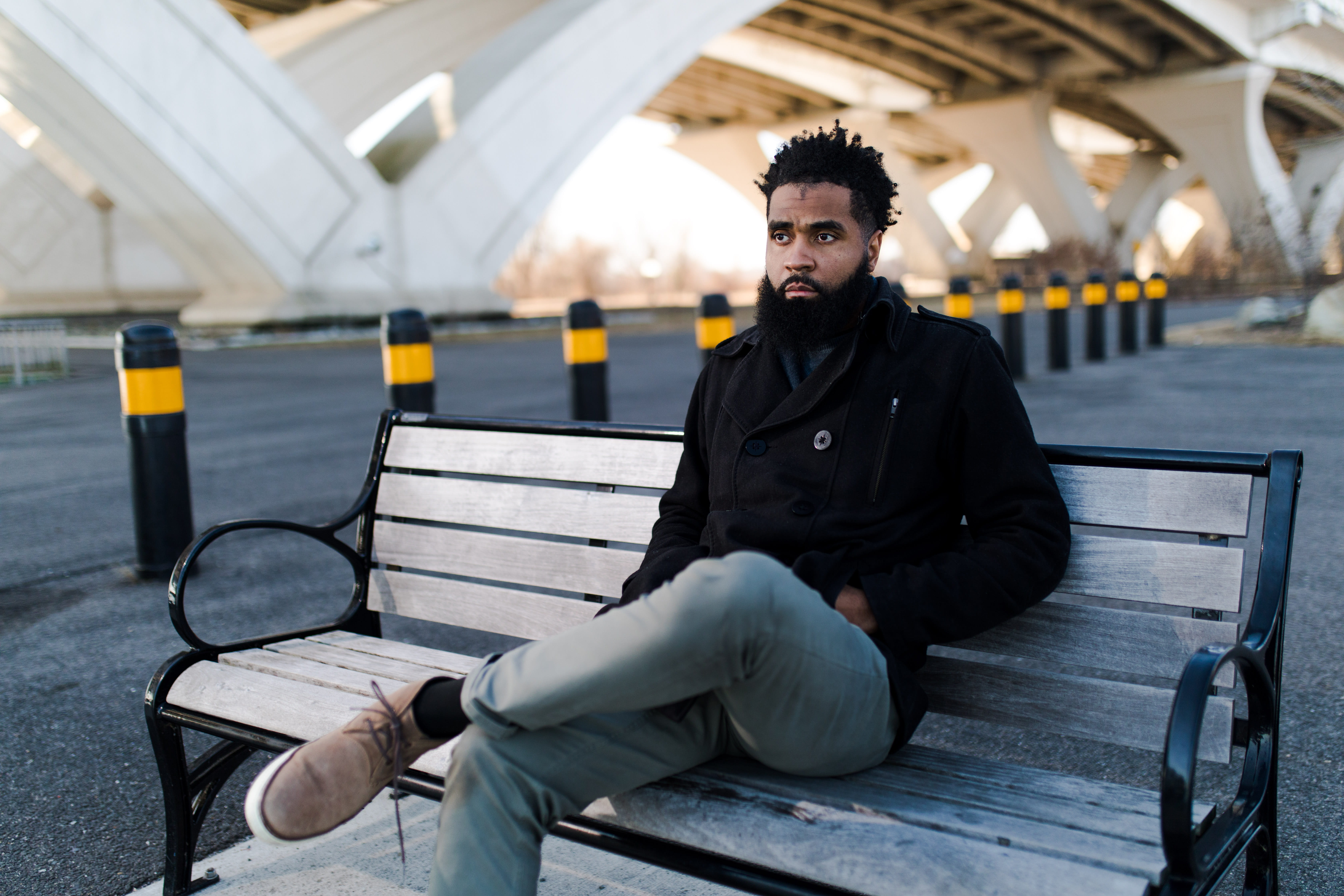 urban, front view, young men, looking at camera, day, street, person, warm clothing, road, man, pavement, blurred background, concrete structure, focus on foreground, HD Wallpaper