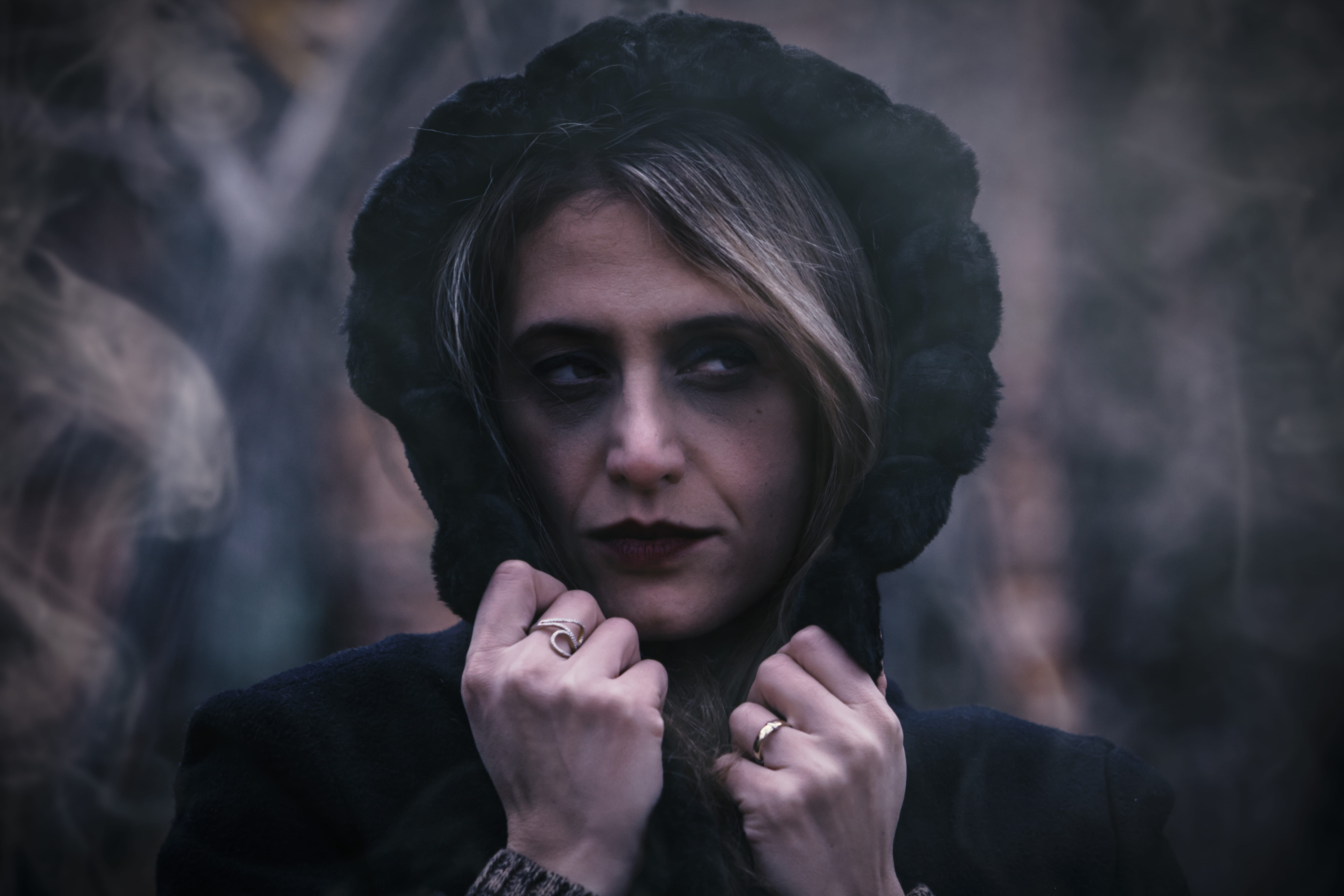 headshot, girl, looking at camera, wearing, hoodie, one person, beautiful woman, sad, focus, hand, close-up, young adult, hood, facial expression, contemplation, HD Wallpaper