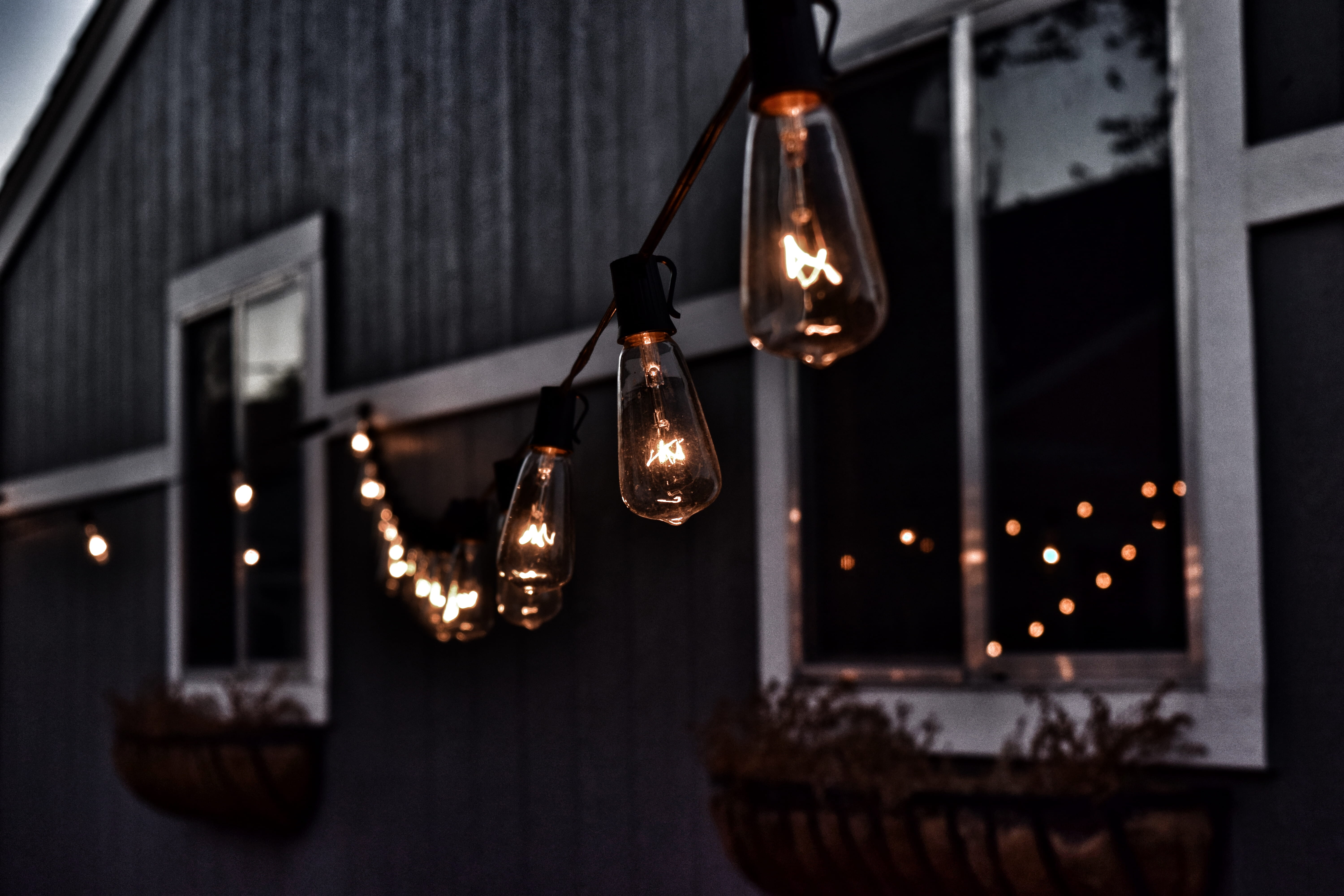 moody, outdoor lighting, bulb, outdoor, house, window, lighting equipment, electricity, vintage, lighting, piled, hanging, reflection, focus on foreground, HD Wallpaper