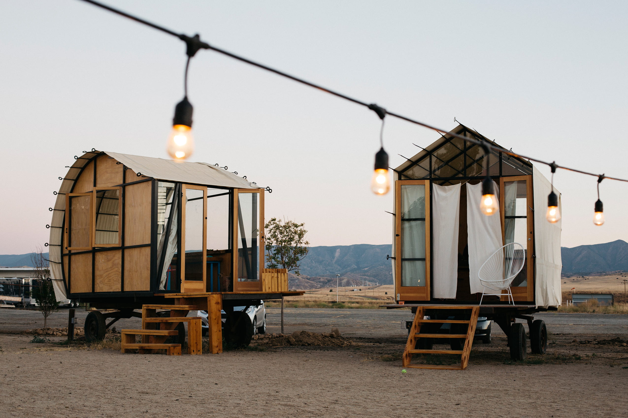 lightbulb, lighting equipment, day, brown, wood - material, road trip, road, trailer, land, yurt, illuminated, ladder, sunset, 1080P, sky, no people, building exterior, HD Wallpaper