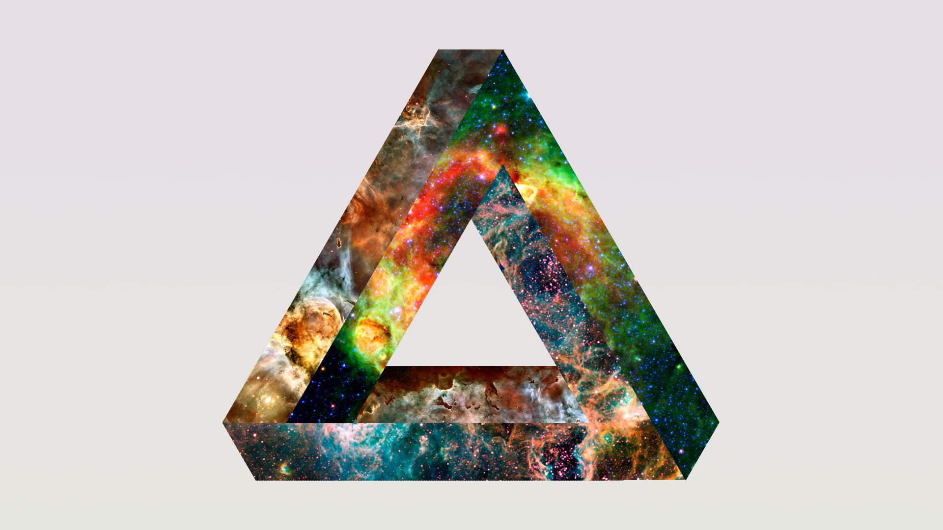 digital art, triangle, minimalism, space, 1080P, abstract, Penrose triangle, simple background, HD Wallpaper