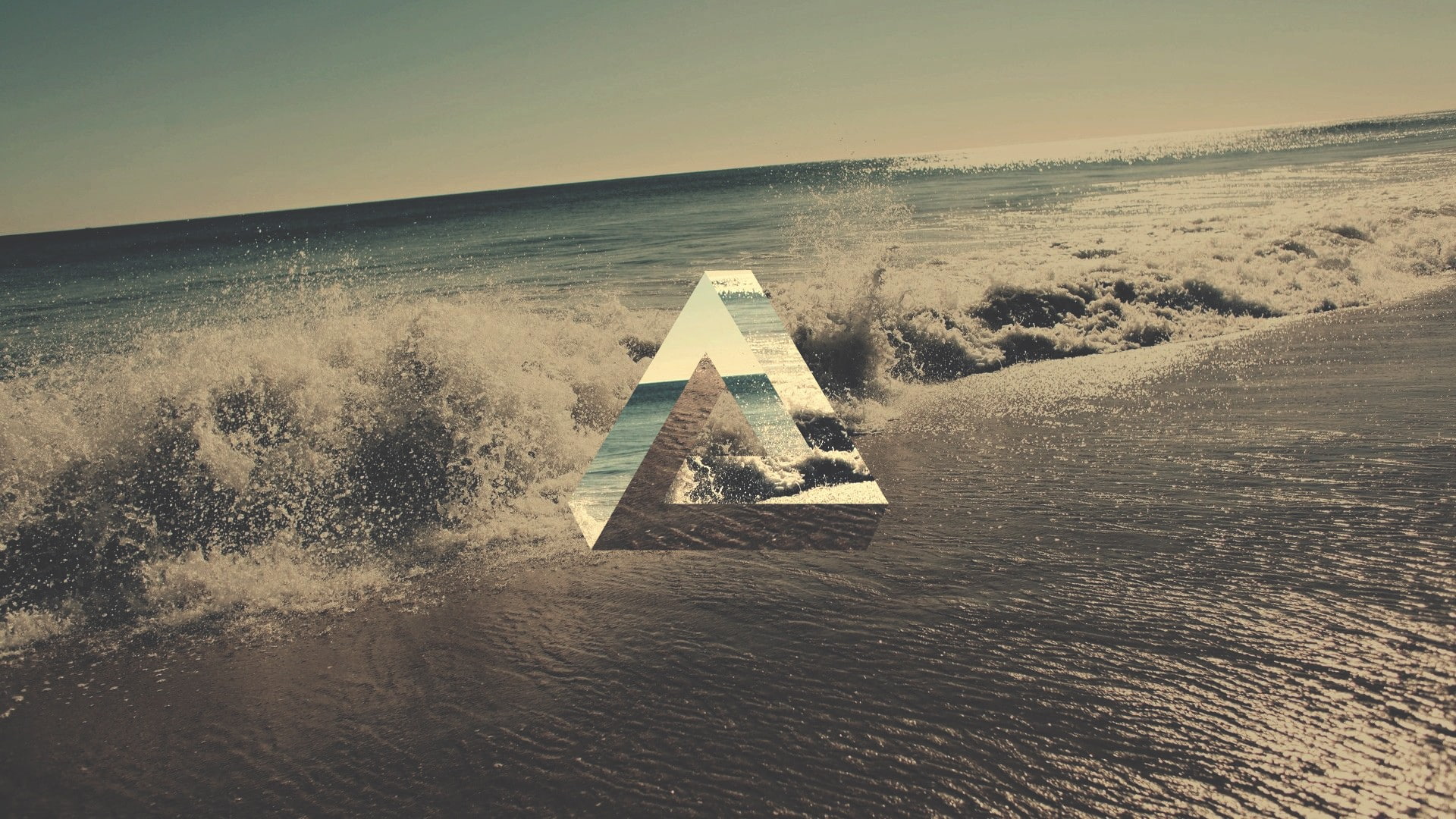 Triangle, Penrose Triangle, geometry, 1080P, beach, HD Wallpaper