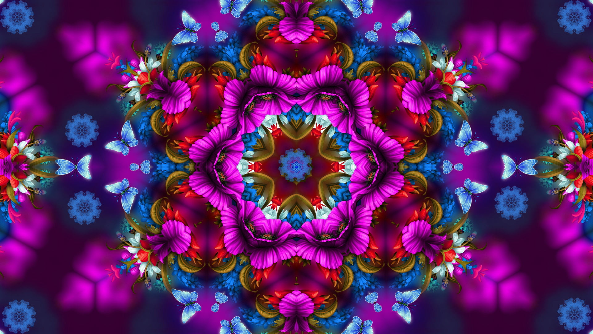 Pattern, Digital Art, Artistic, Abstract, Flower, Colors, Kaleidoscope, Butterfly, 1080P, HD Wallpaper