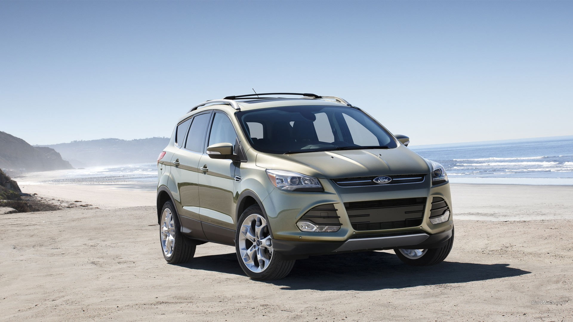 land vehicle, transportation, clear sky, car, Ford Explorer, water, sea, nature, blue, mountain, mode of transportation, day, scenics - nature, sunlight, HD Wallpaper